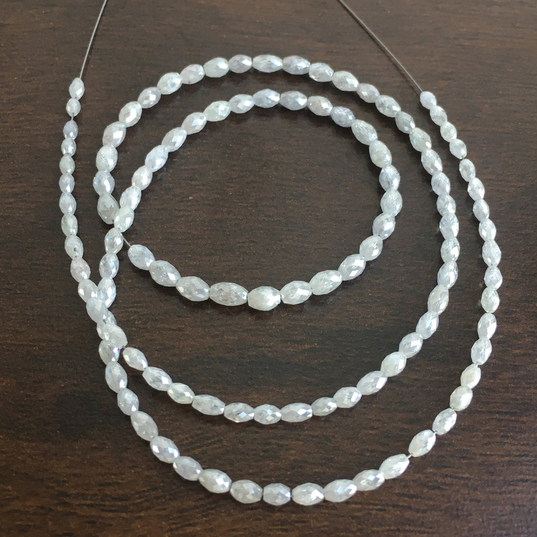 12+ Ct Natural White Gray Color Loose Diamond Drum Beads 6.50" Bracelet Wt Silver Clasp