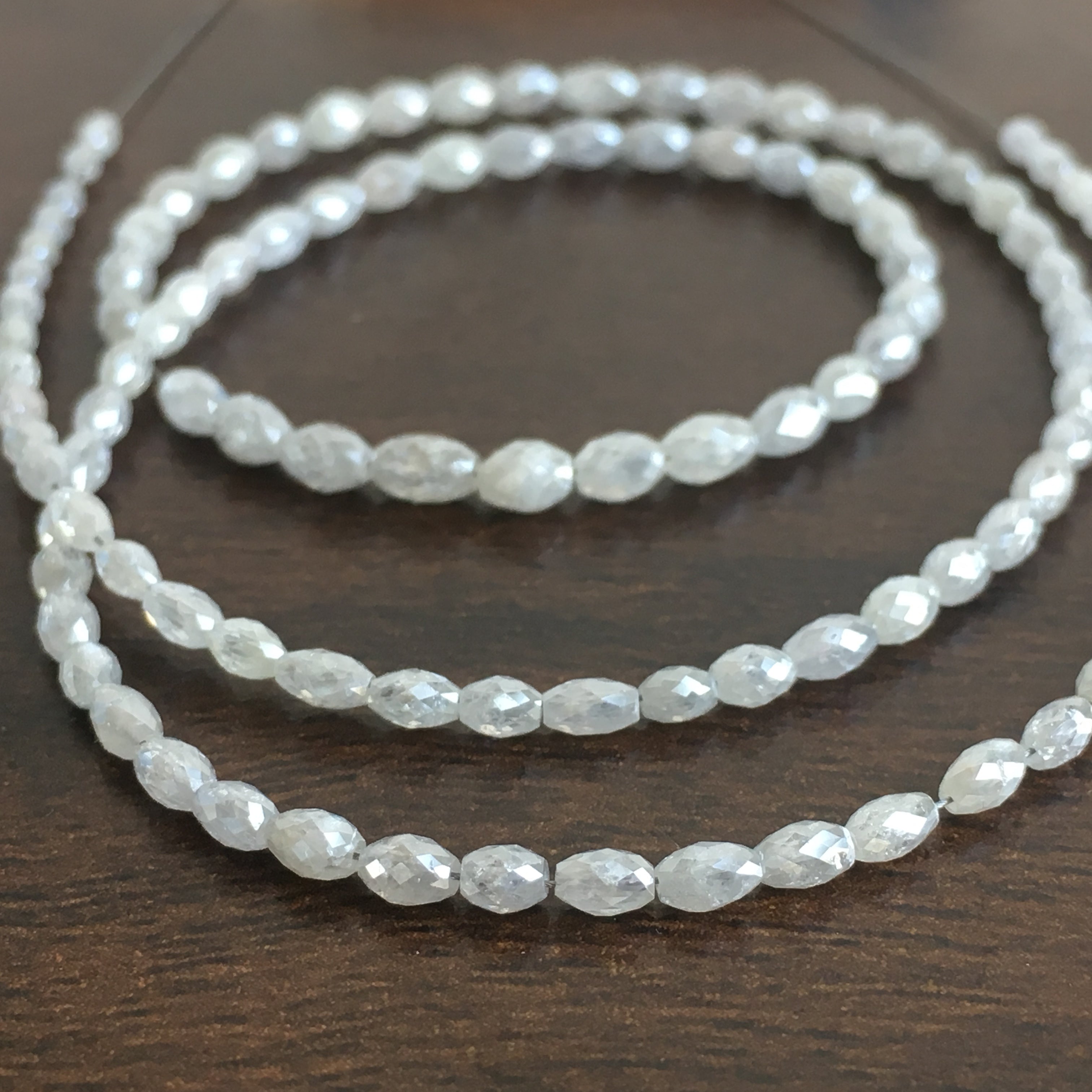 12+ Ct Natural White Gray Color Loose Diamond Drum Beads 6.50" Bracelet Wt Silver Clasp