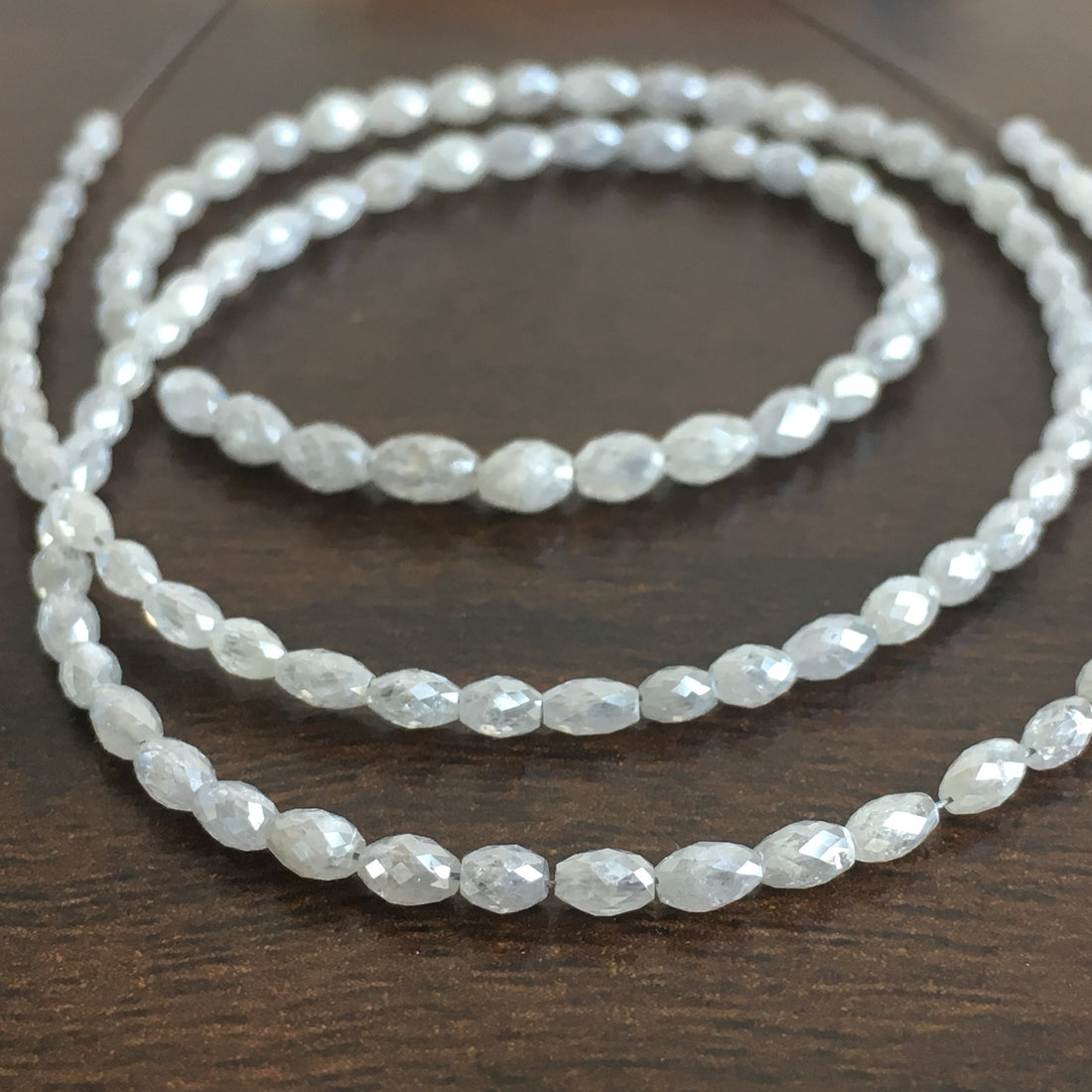12+ Ct Natural White Gray Color Loose Diamond Drum Beads 6.50" Bracelet Wt Silver Clasp