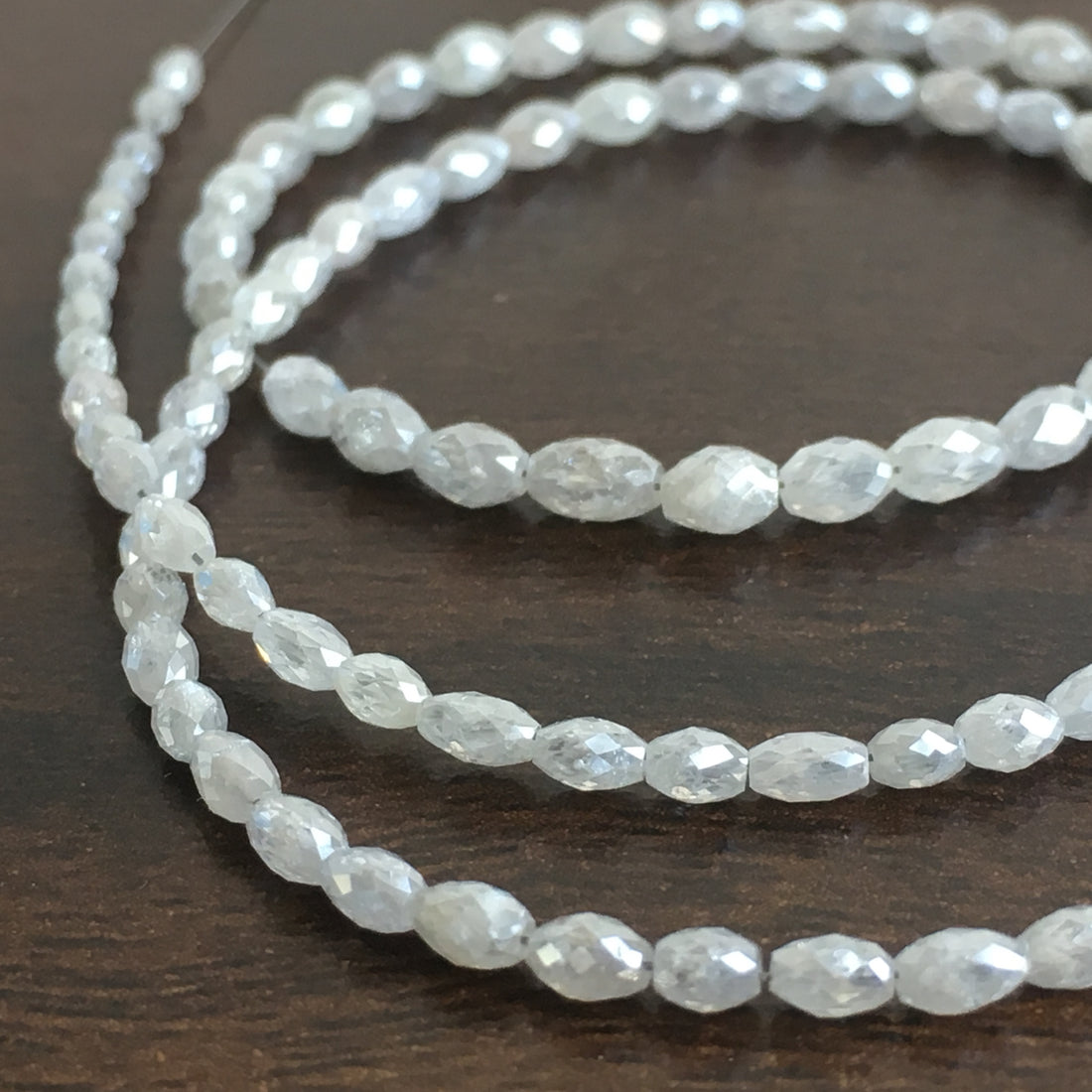 12+ Ct Natural White Gray Color Loose Diamond Drum Beads 6.50" Bracelet Wt Silver Clasp
