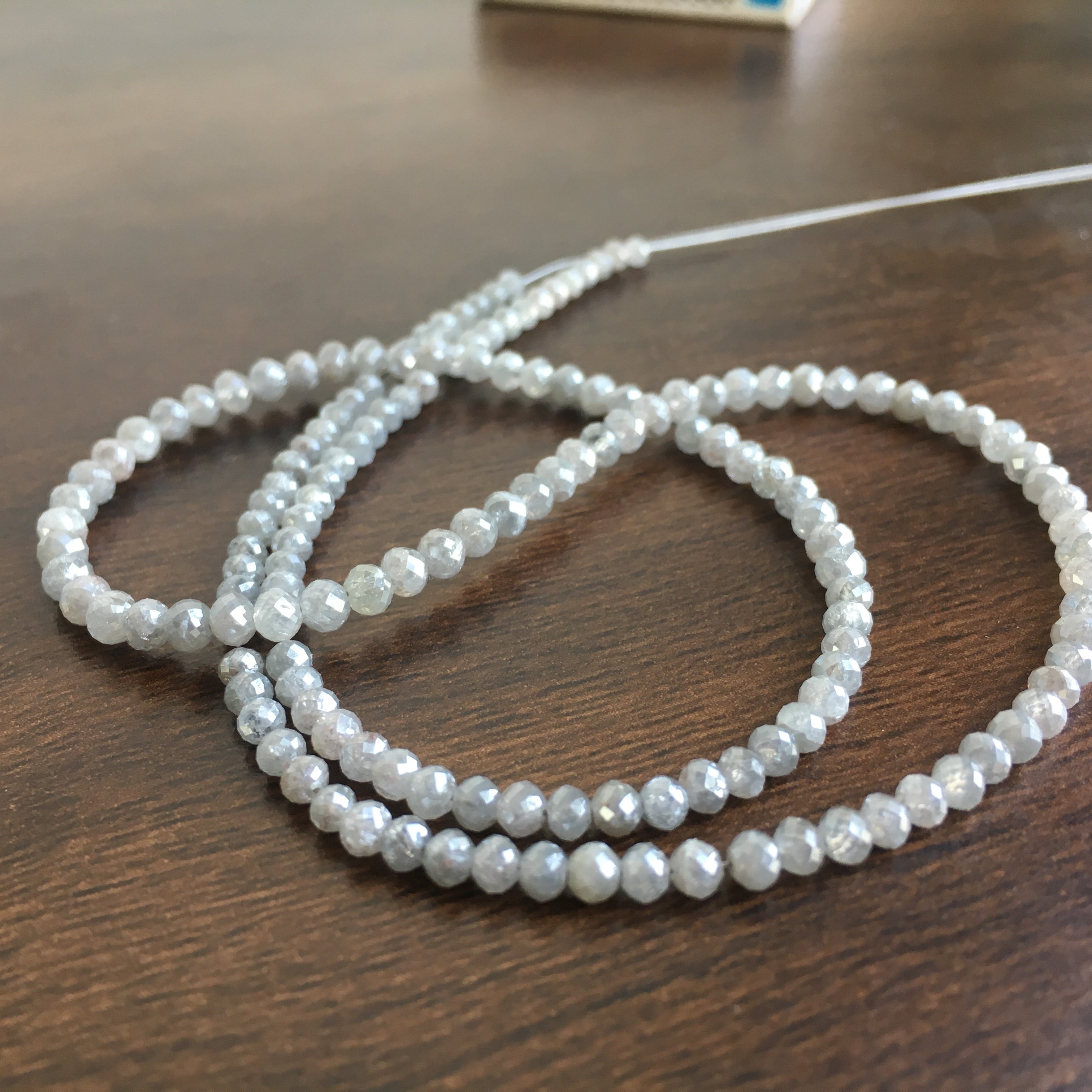 Natural Gray Color Round Ball's Cut Loose Diamond Faceted Beads 16" Long 30.00 ct beads Size- 2.50 mm to 3.50 mm .Yellow Gold Clasp