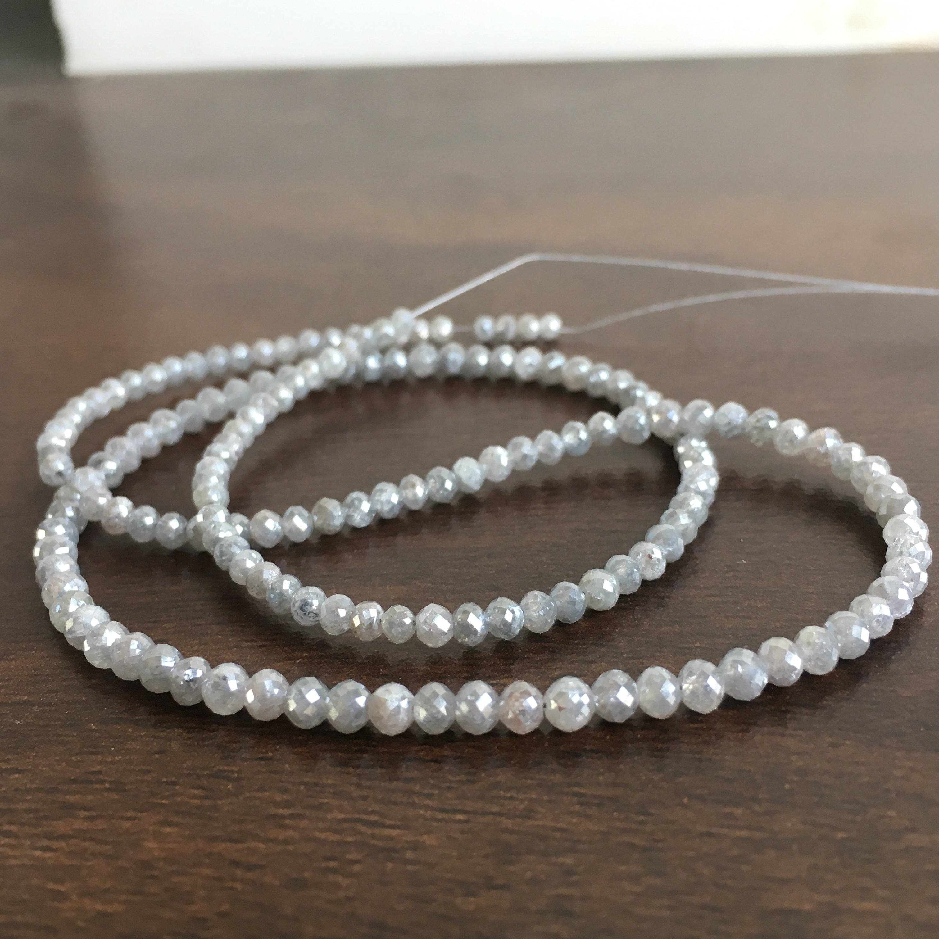 Natural Gray Color Round Ball's Cut Loose Diamond Faceted Beads 16" Long 30.00 ct beads Size- 2.50 mm to 3.50 mm .Yellow Gold Clasp