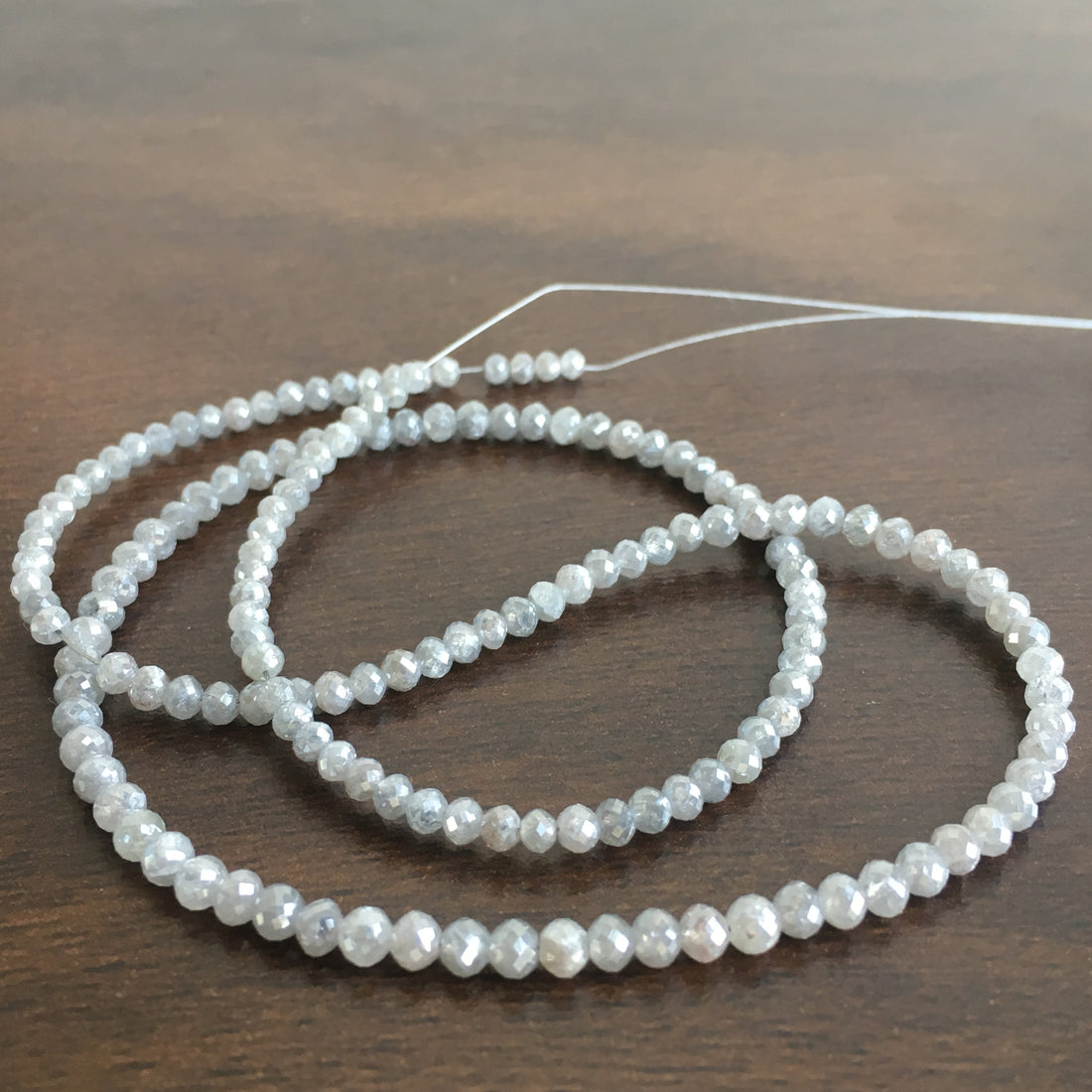 Natural Gray Color Round Ball's Cut Loose Diamond Faceted Beads 16" Long 30.00 ct beads Size- 2.50 mm to 3.50 mm .Yellow Gold Clasp