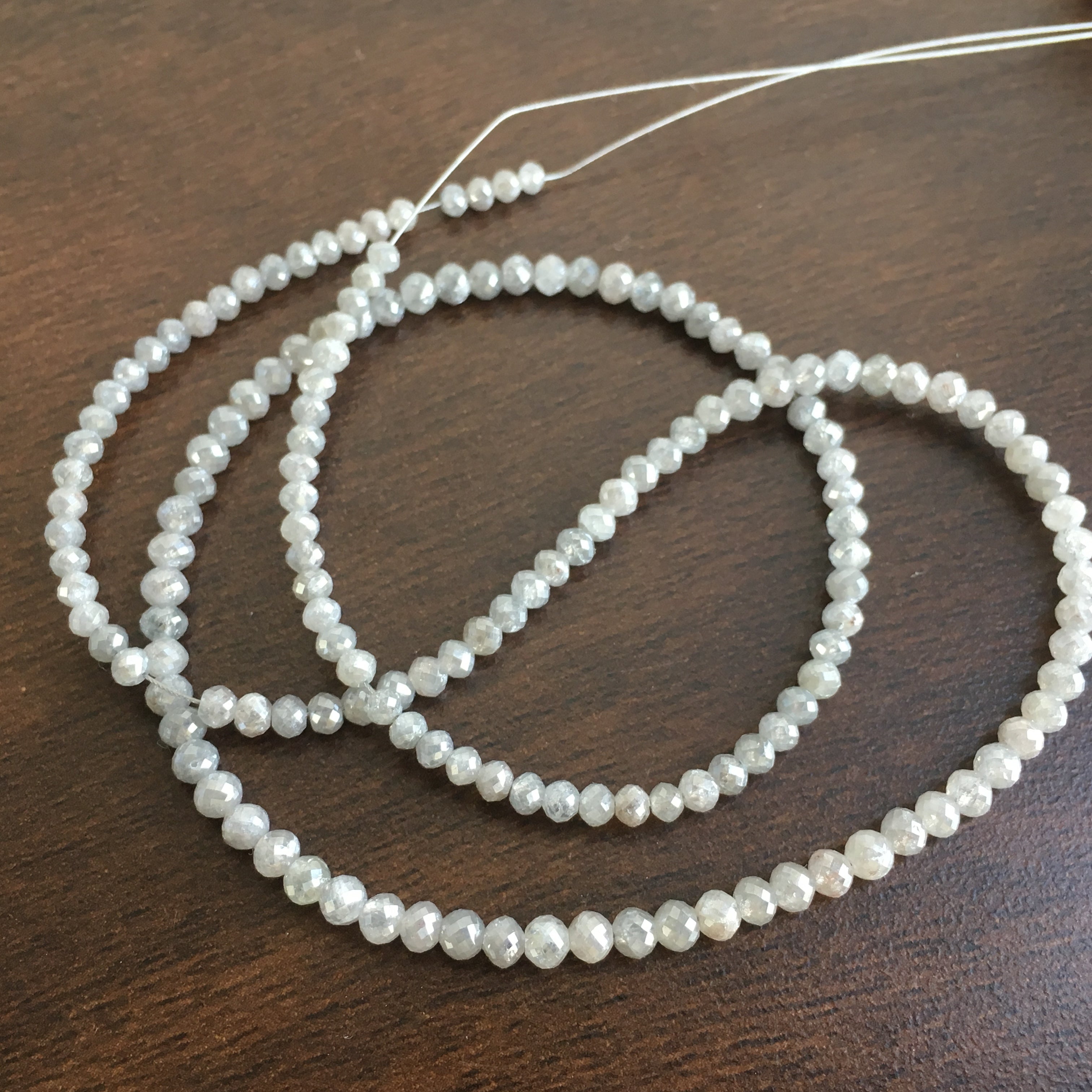 Natural Gray Color Round Ball's Cut Loose Diamond Faceted Beads 16" Long 30.00 ct beads Size- 2.50 mm to 3.50 mm .Yellow Gold Clasp