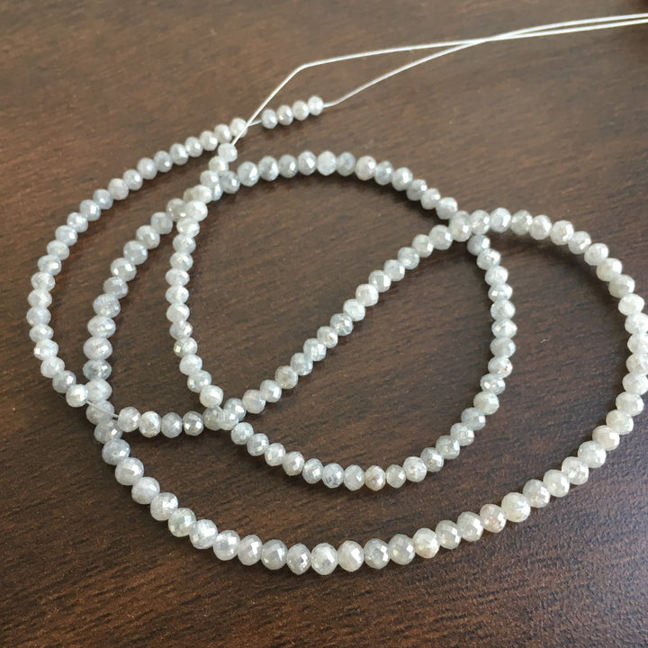 Natural Gray Color Round Ball's Cut Loose Diamond Faceted Beads 16" Long 30.00 ct beads Size- 2.50 mm to 3.50 mm .Yellow Gold Clasp