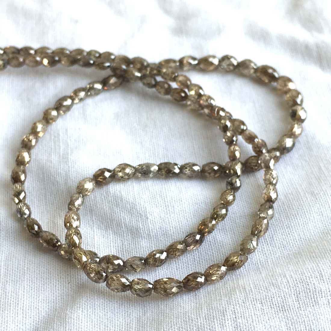 Natural Brown Color Long Drilled Loose Diamond Faceted Drum Cut Beads 16" Long 30.00 Cts beads 2.70 mm to 4.70 mm Size