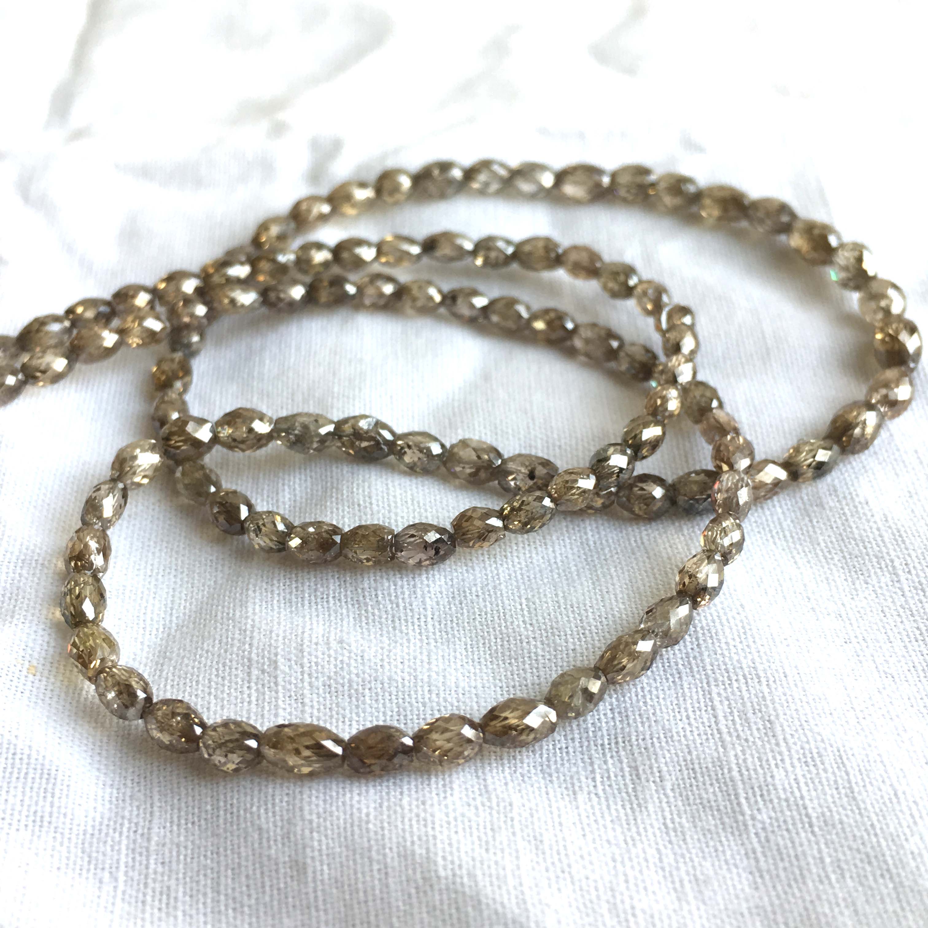 Natural Brown Color Long Drilled Loose Diamond Faceted Drum Cut Beads 16" Long 30.00 Cts beads 2.70 mm to 4.70 mm Size