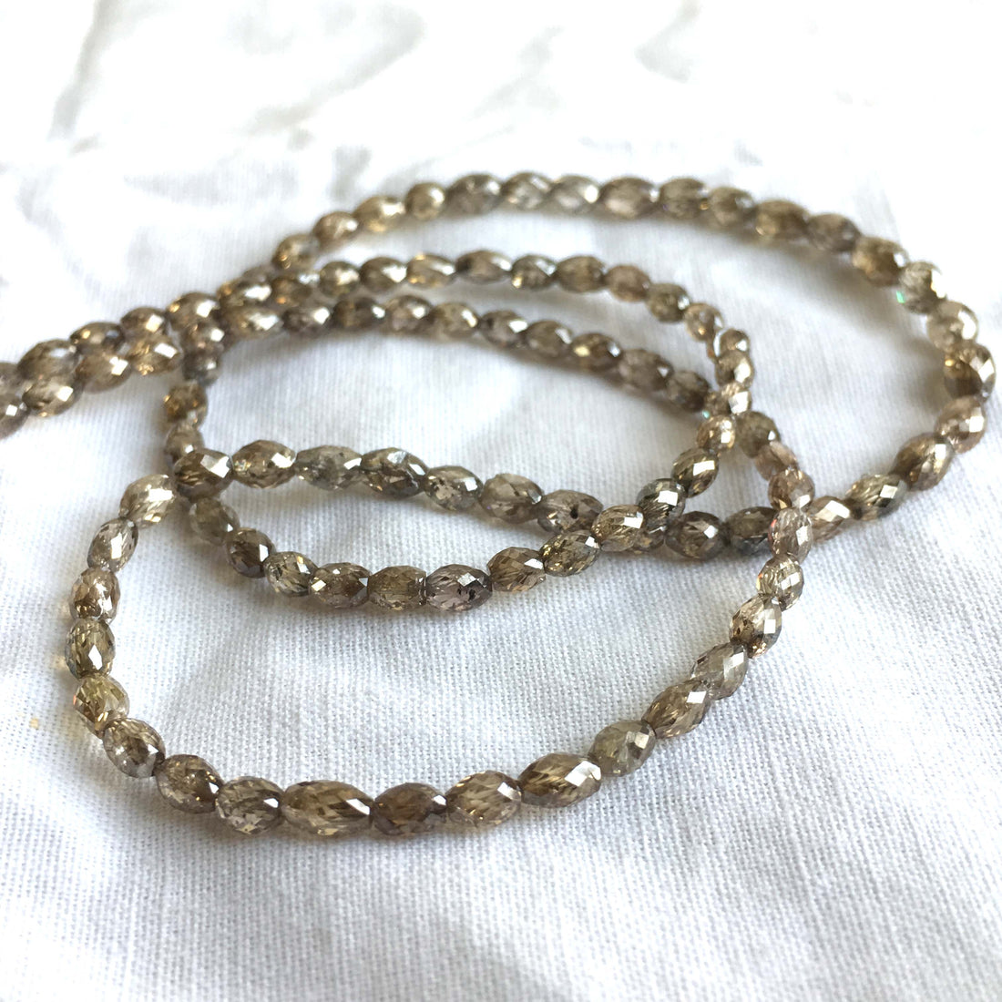 Natural Brown Color Long Drilled Loose Diamond Faceted Drum Cut Beads 16" Long 30.00 Cts beads 2.70 mm to 4.70 mm Size