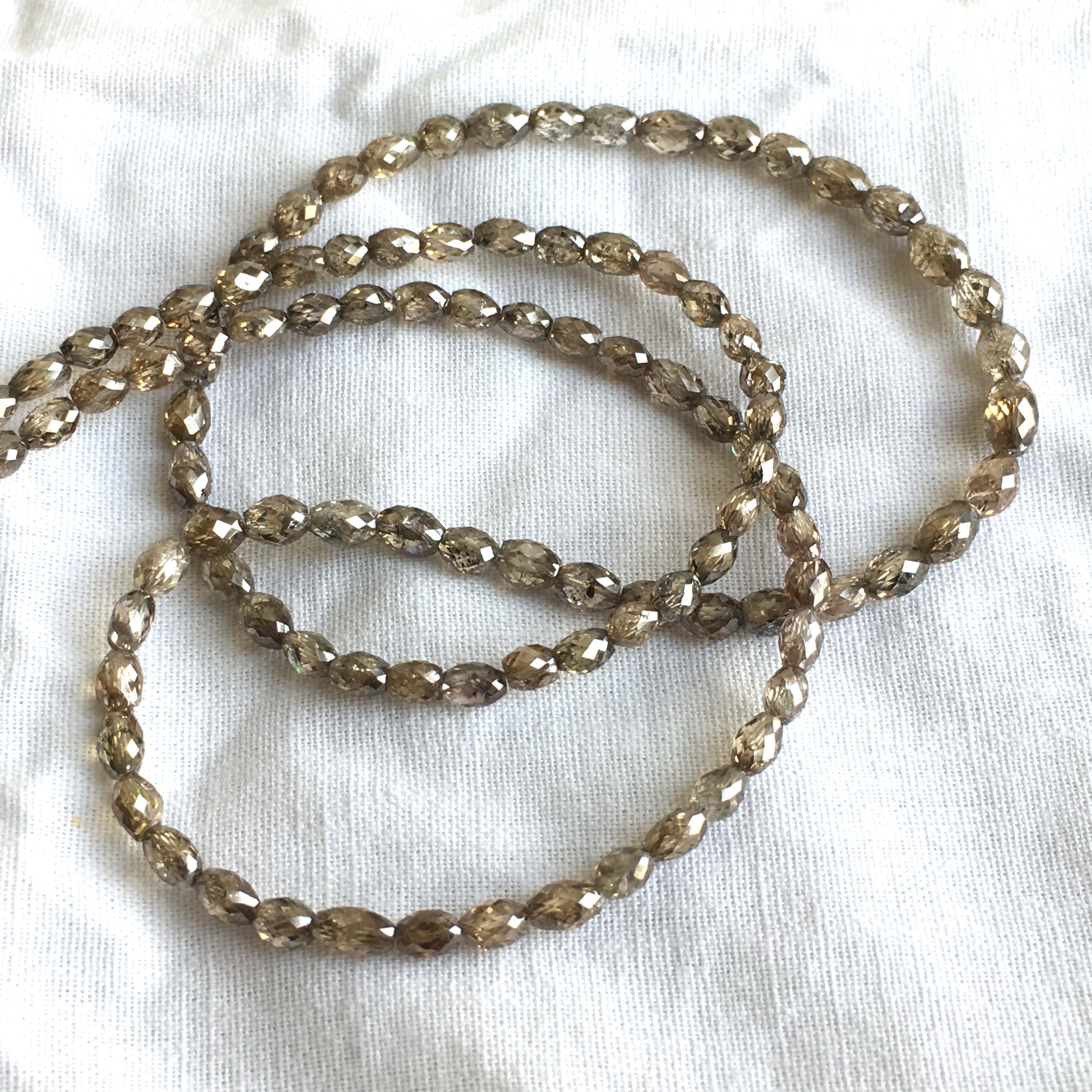Natural Brown Color Long Drilled Loose Diamond Faceted Drum Cut Beads 16" Long 30.00 Cts beads 2.70 mm to 4.70 mm Size