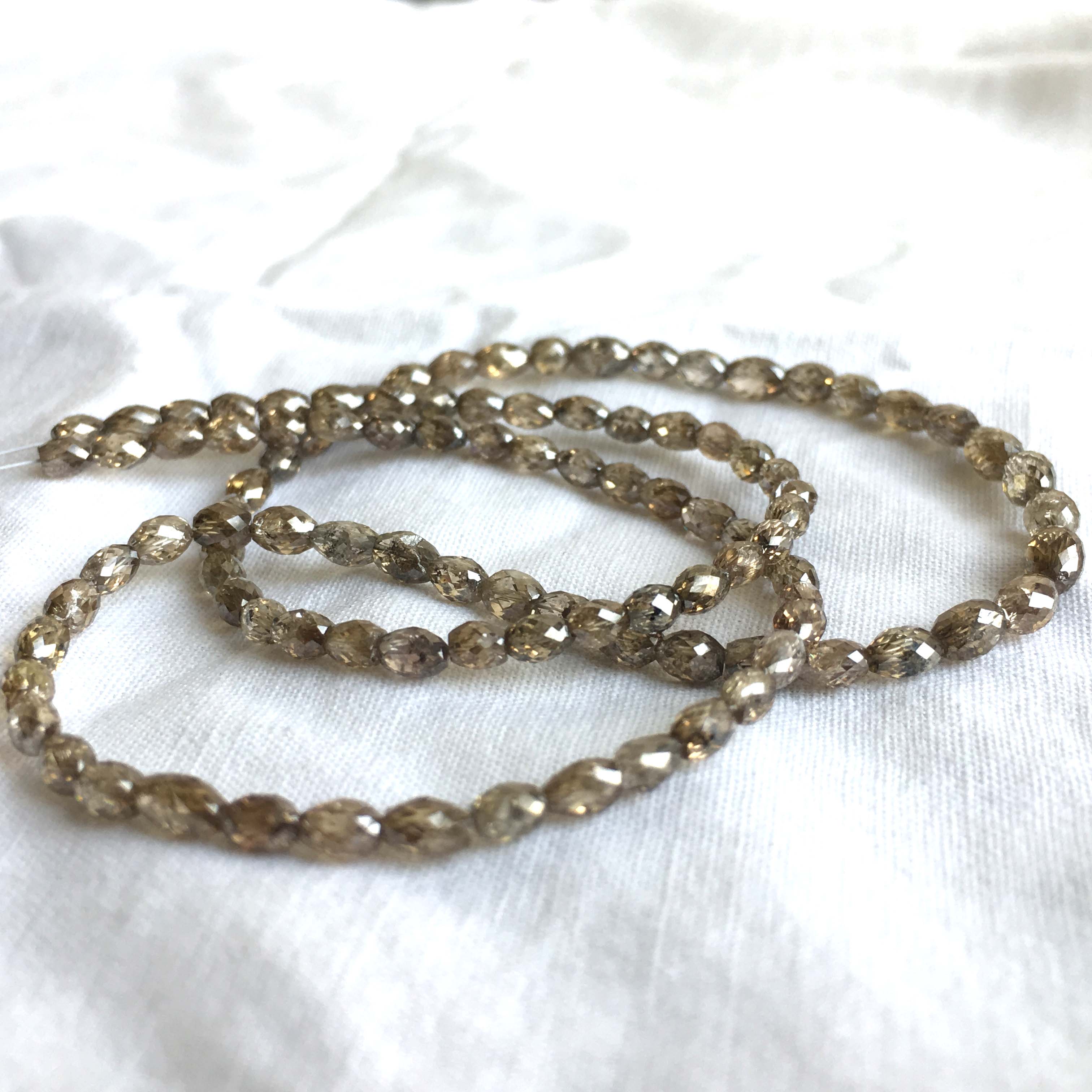 Natural Brown Color Long Drilled Loose Diamond Faceted Drum Cut Beads 16" Long 30.00 Cts beads 2.70 mm to 4.70 mm Size