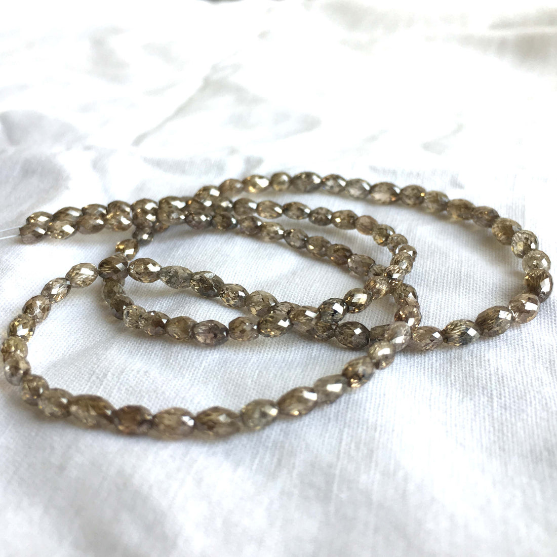 Natural Brown Color Long Drilled Loose Diamond Faceted Drum Cut Beads 16" Long 30.00 Cts beads 2.70 mm to 4.70 mm Size
