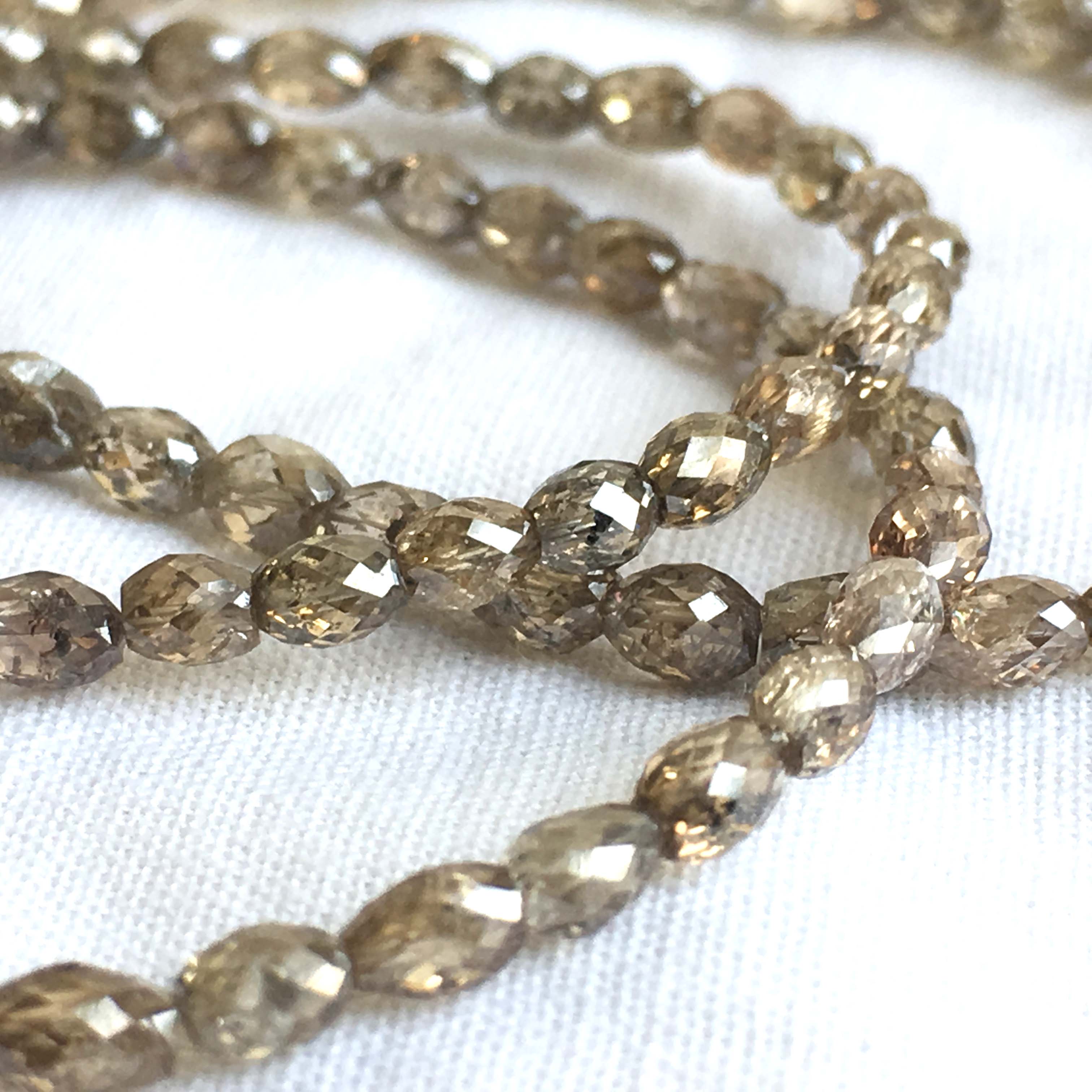 Natural Brown Color Long Drilled Loose Diamond Faceted Drum Cut Beads 16" Long 30.00 Cts beads 2.70 mm to 4.70 mm Size