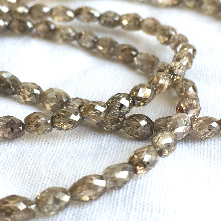 Natural Brown Color Long Drilled Loose Diamond Faceted Drum Cut Beads 16" Long 30.00 Cts beads 2.70 mm to 4.70 mm Size