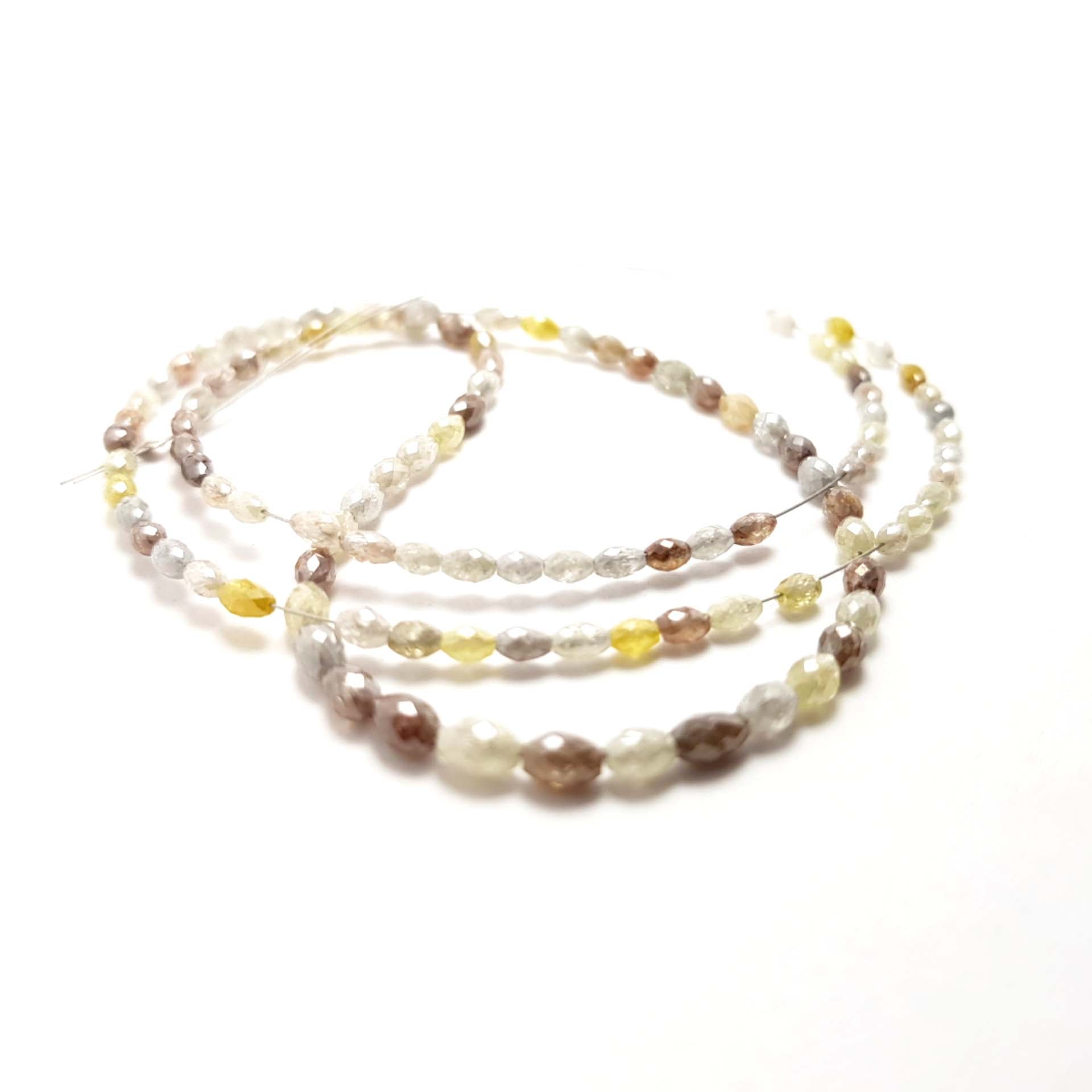 Polished Diamond Beads, Faceted Drum Diamond Beads, 25+ Ct Multi Color Polished Loose Diamonds, 2.0 mm To 4.0 mm Each, 16" Strand Necklace