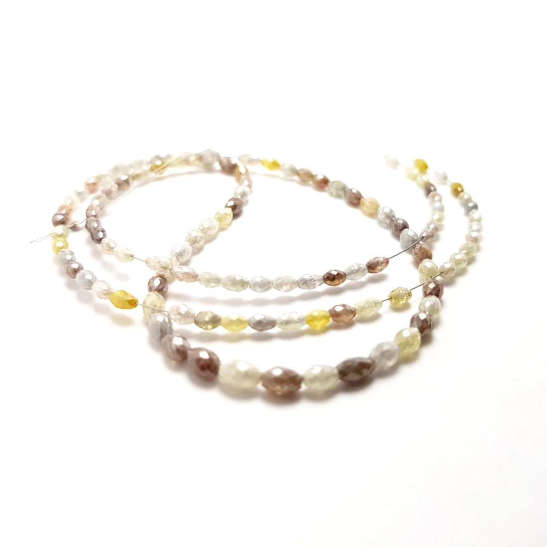 Polished Diamond Beads, Faceted Drum Diamond Beads, 25+ Ct Multi Color Polished Loose Diamonds, 2.0 mm To 4.0 mm Each, 16" Strand Necklace