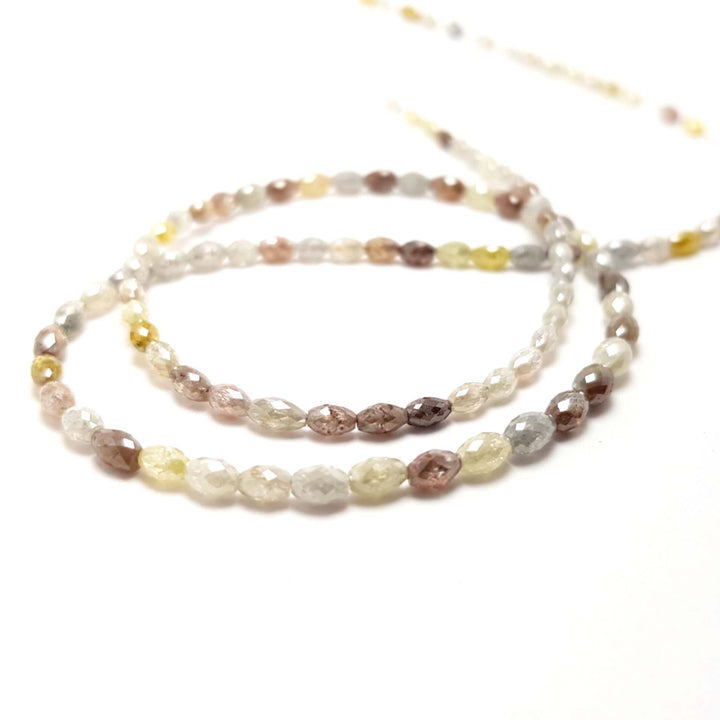 Polished Diamond Beads, Faceted Drum Diamond Beads, 25+ Ct Multi Color Polished Loose Diamonds, 2.0 mm To 4.0 mm Each, 16" Strand Necklace