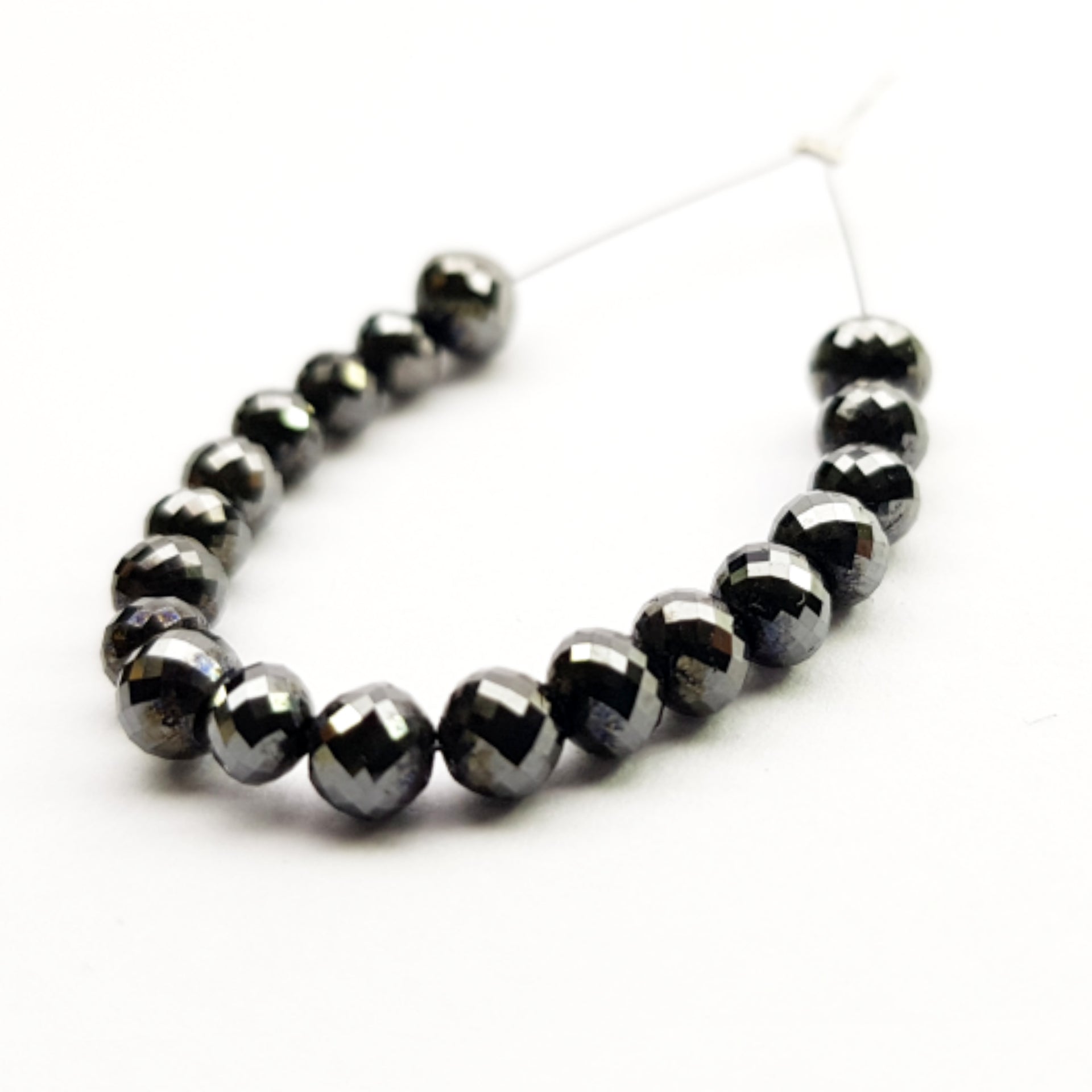 14 ct 3.0 to 4.0 mm Fancy Black Color Ball's Cut Round Diamond Beads 6.50" Bracelet