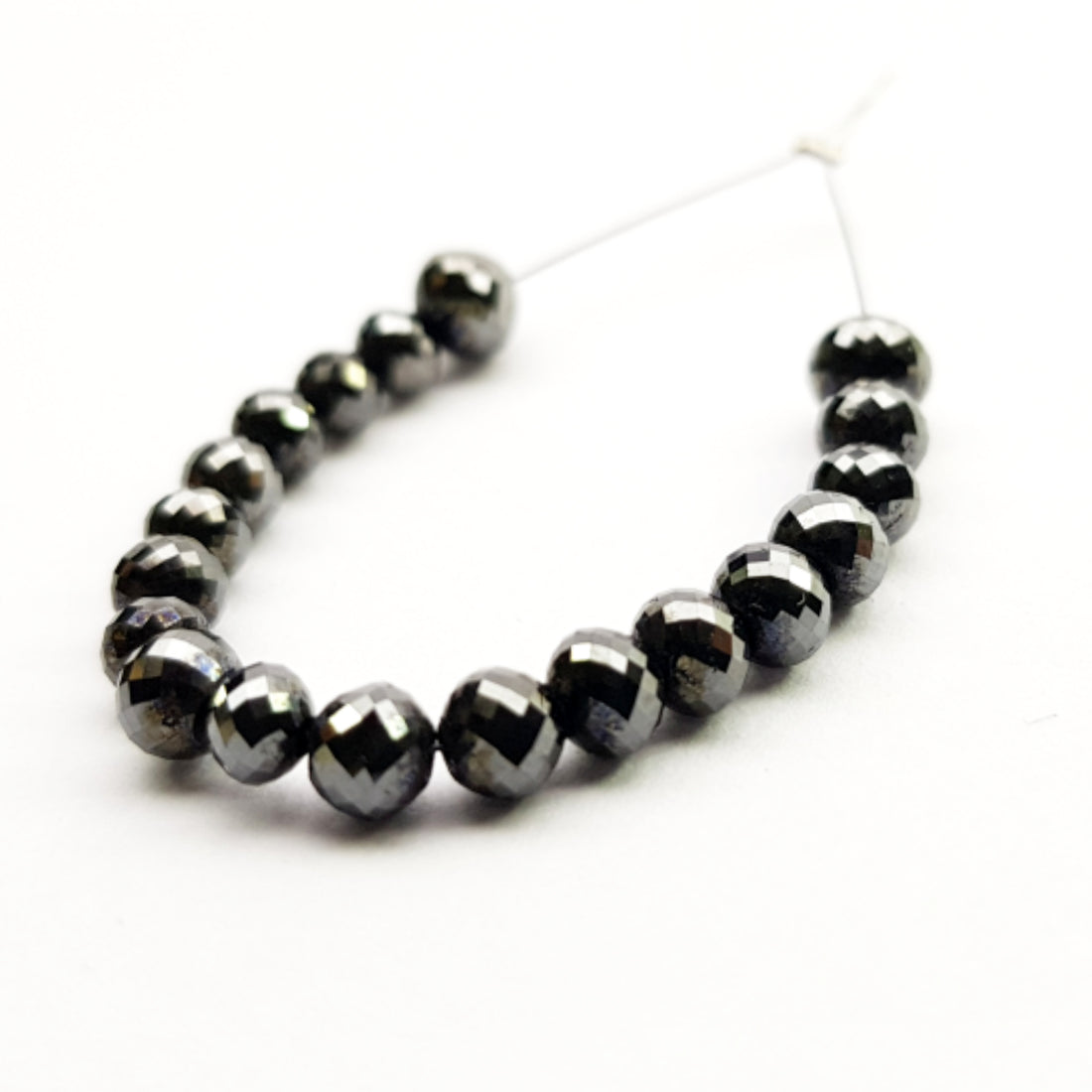 14 ct 3.0 to 4.0 mm Fancy Black Color Ball's Cut Round Diamond Beads 6.50" Bracelet