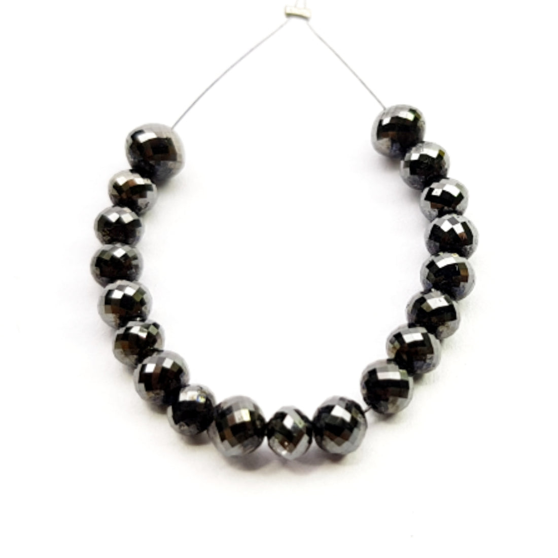 14 ct 3.0 to 4.0 mm Fancy Black Color Ball's Cut Round Diamond Beads 6.50" Bracelet