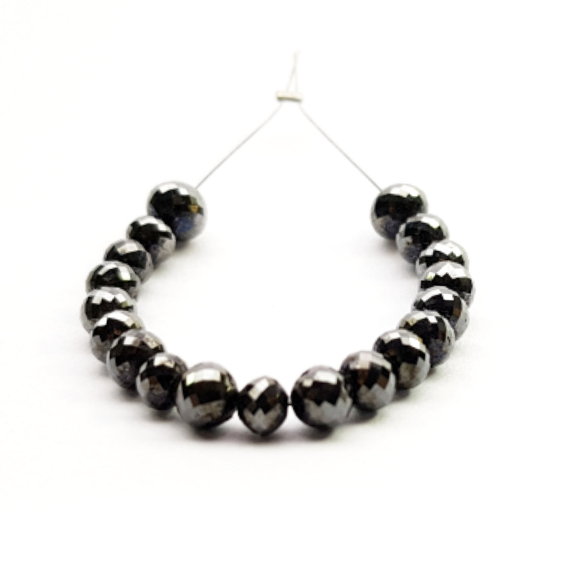 14 ct 3.0 to 4.0 mm Fancy Black Color Ball's Cut Round Diamond Beads 6.50" Bracelet