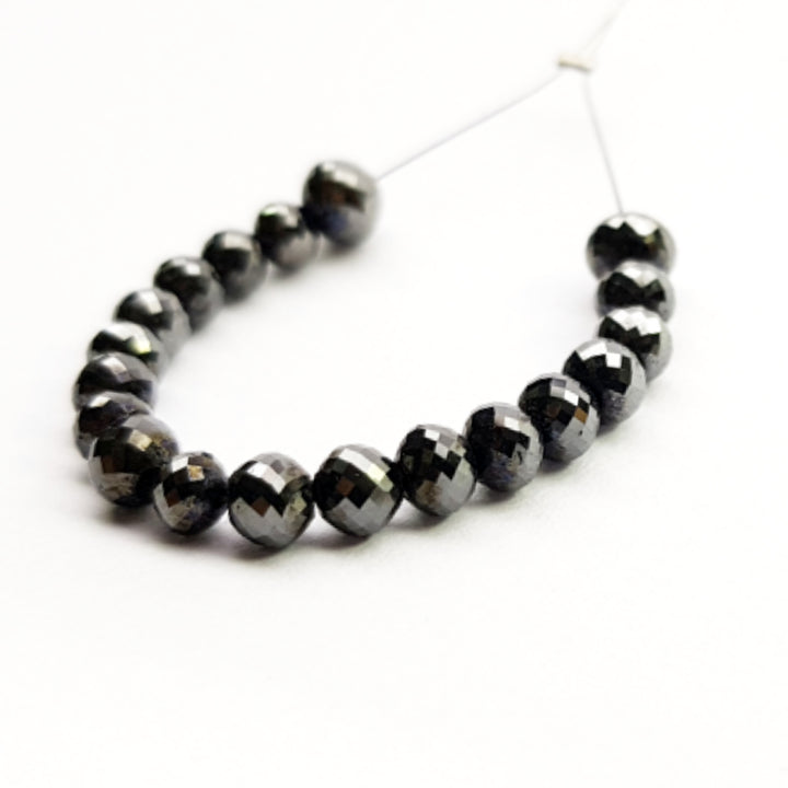 14 ct 3.0 to 4.0 mm Fancy Black Color Ball's Cut Round Diamond Beads 6.50" Bracelet
