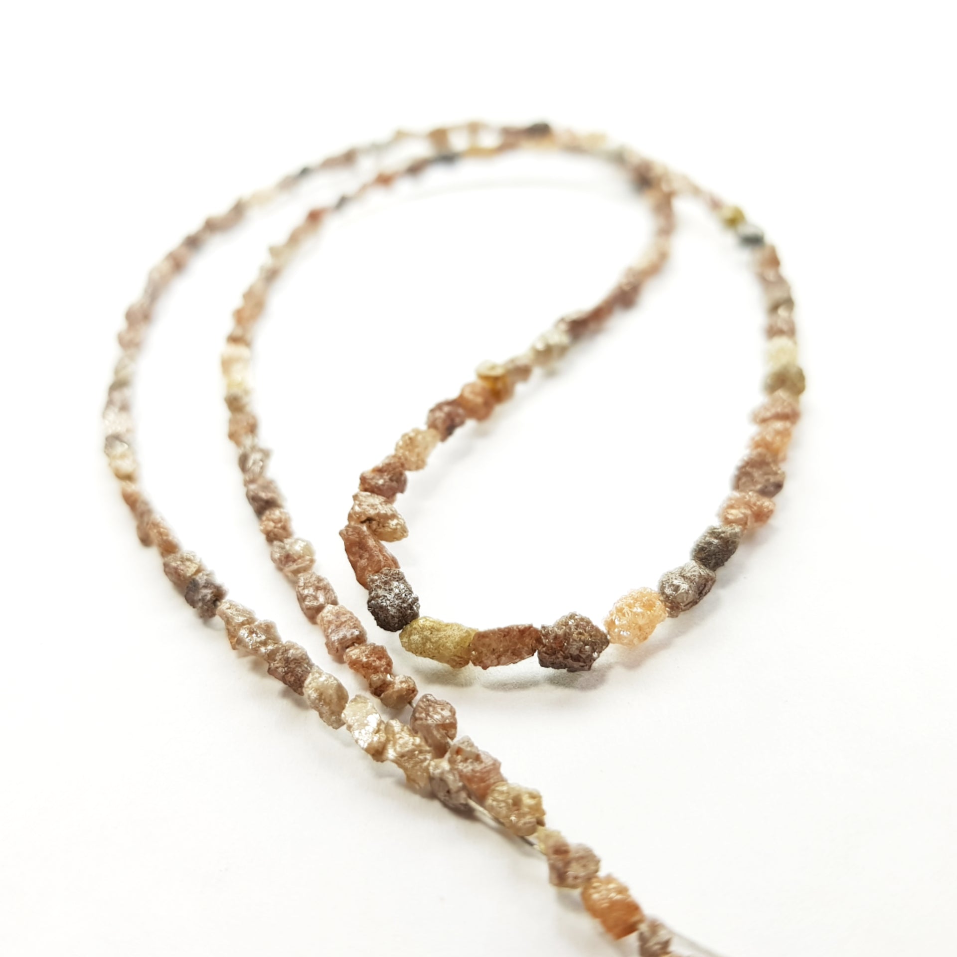 15.00 Ct Natural Reddish Color Long Drilled Rough Diamonds Beads 16" Strand Necklace .Silver Clasp, Earth Mined Diamond