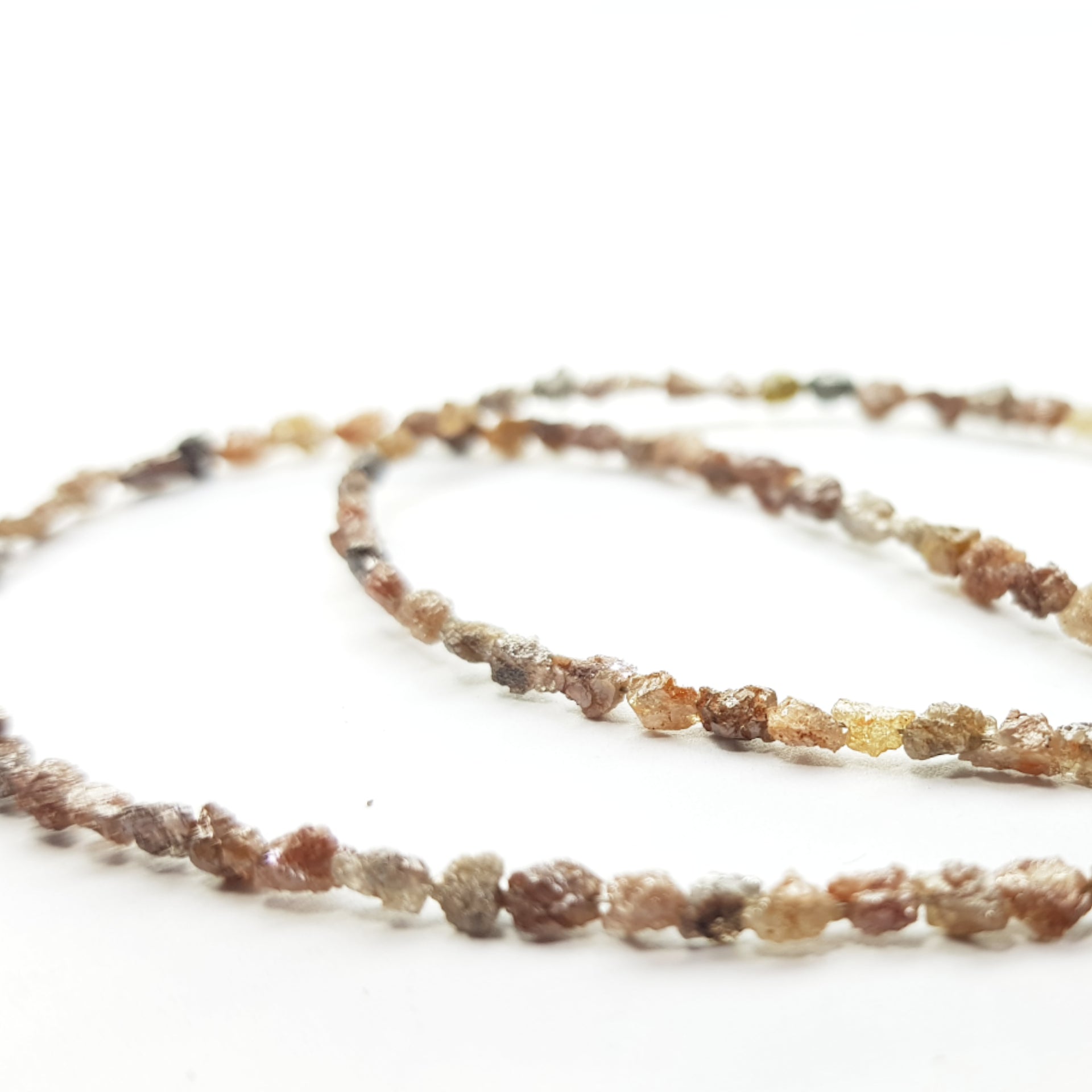 15.00 Ct Natural Reddish Color Long Drilled Rough Diamonds Beads 16" Strand Necklace .Silver Clasp, Earth Mined Diamond