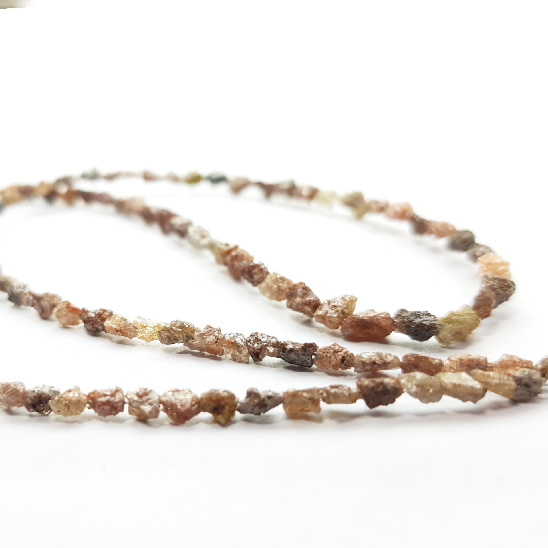 15.00 Ct Natural Reddish Color Long Drilled Rough Diamonds Beads 16" Strand Necklace .Silver Clasp, Earth Mined Diamond