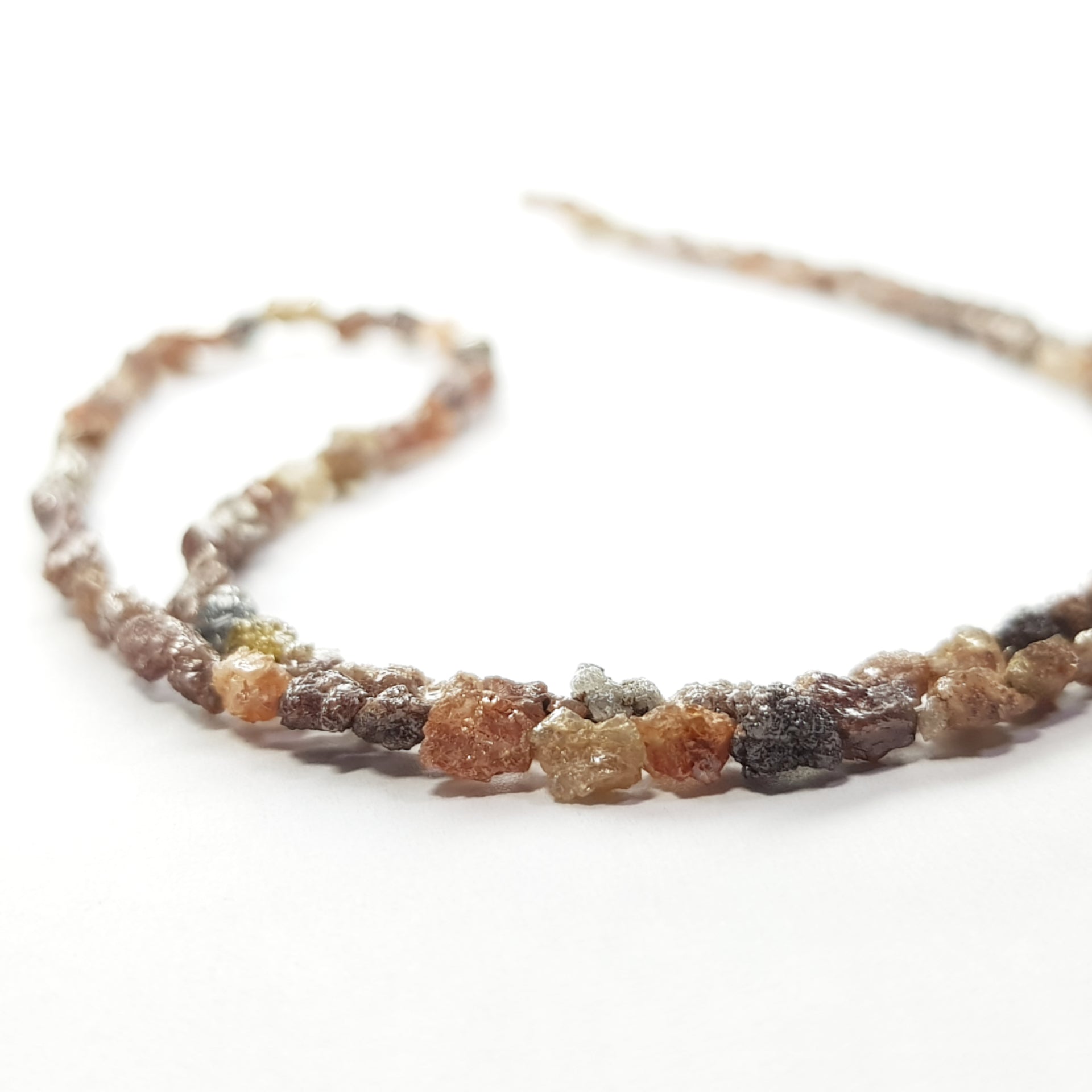 15.00 Ct Natural Reddish Color Long Drilled Rough Diamonds Beads 16" Strand Necklace .Silver Clasp, Earth Mined Diamond