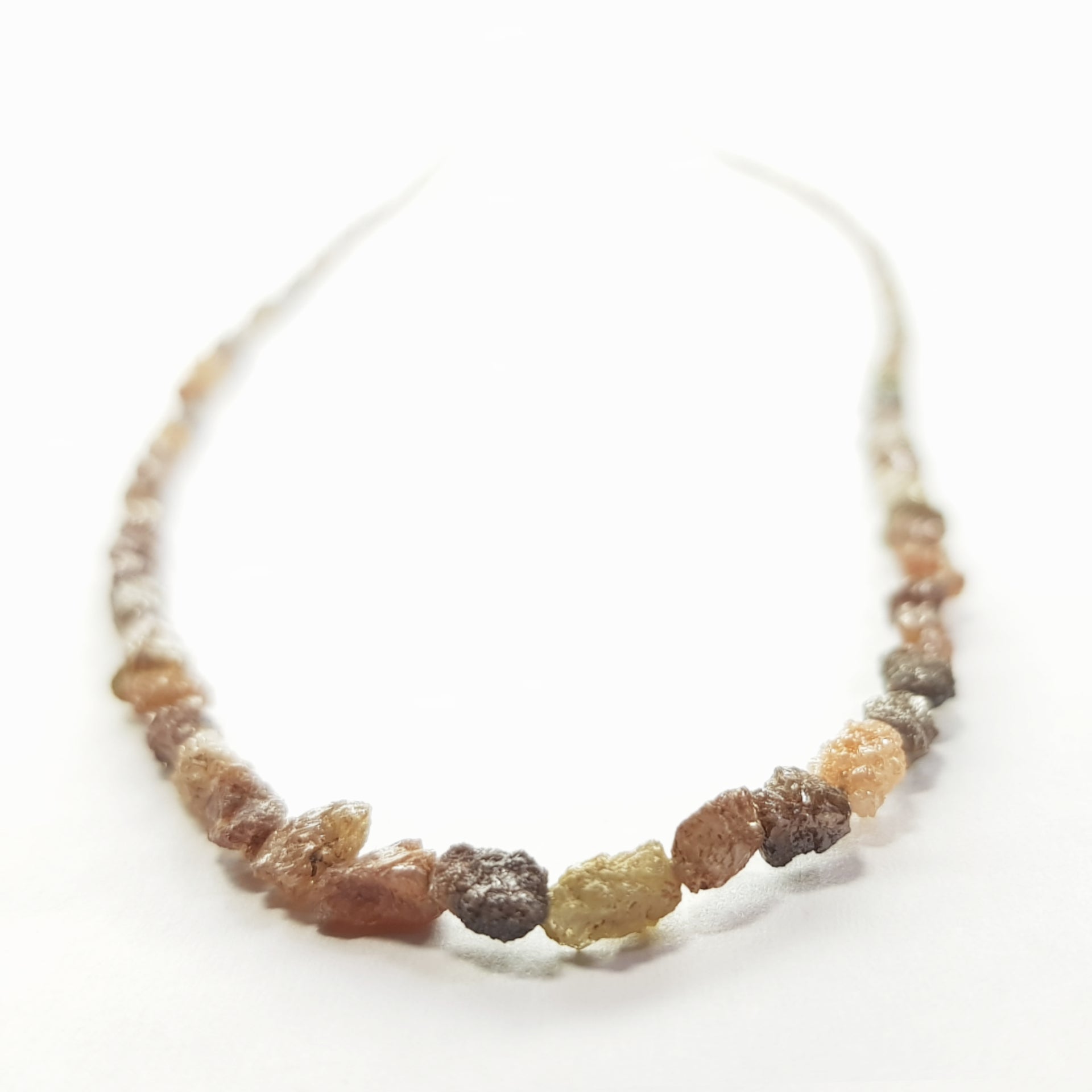 15.00 Ct Natural Reddish Color Long Drilled Rough Diamonds Beads 16" Strand Necklace .Silver Clasp, Earth Mined Diamond