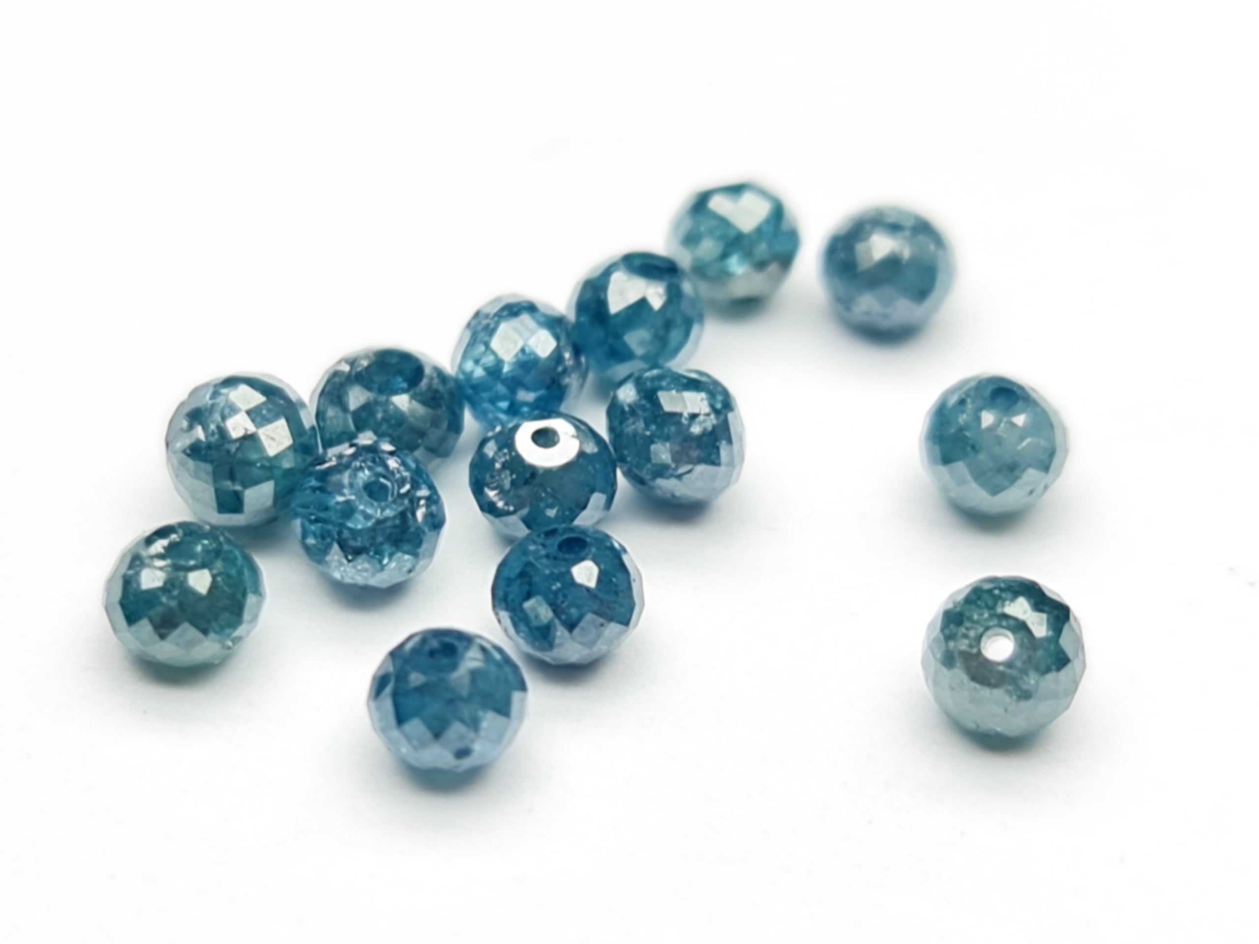 5.00 Carat 2.00-3.00 MM Natural Blue Polished Round Loose Diamond Beads wt Drilled Hole