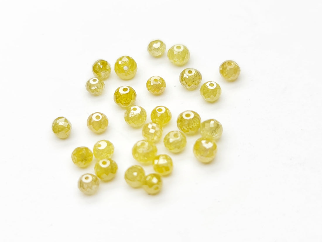 5.00 Carat 2.00-3.00 MM Natural Yellow Color Polished Round Loose Diamond Beads wt Drilled Hole