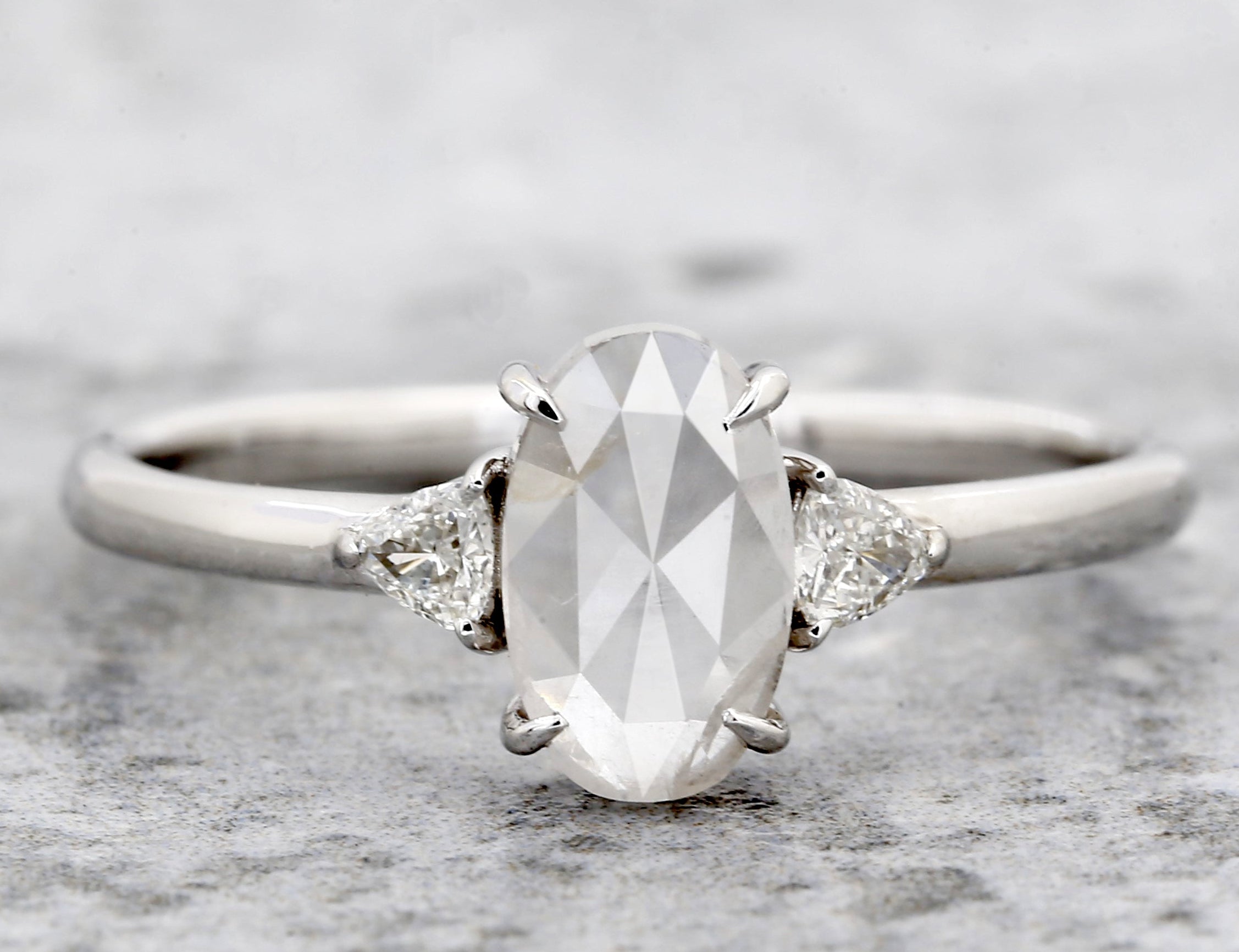 Salt and Pepper Diamond Ring, 14K Gold Engagement Ring, Natural Gray Oval Diamond Ring, Christmas Gift