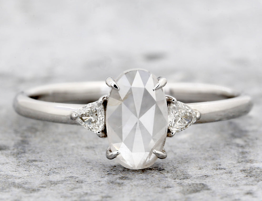 Salt and Pepper Diamond Ring, 14K Gold Engagement Ring, Natural Gray Oval Diamond Ring, Christmas Gift