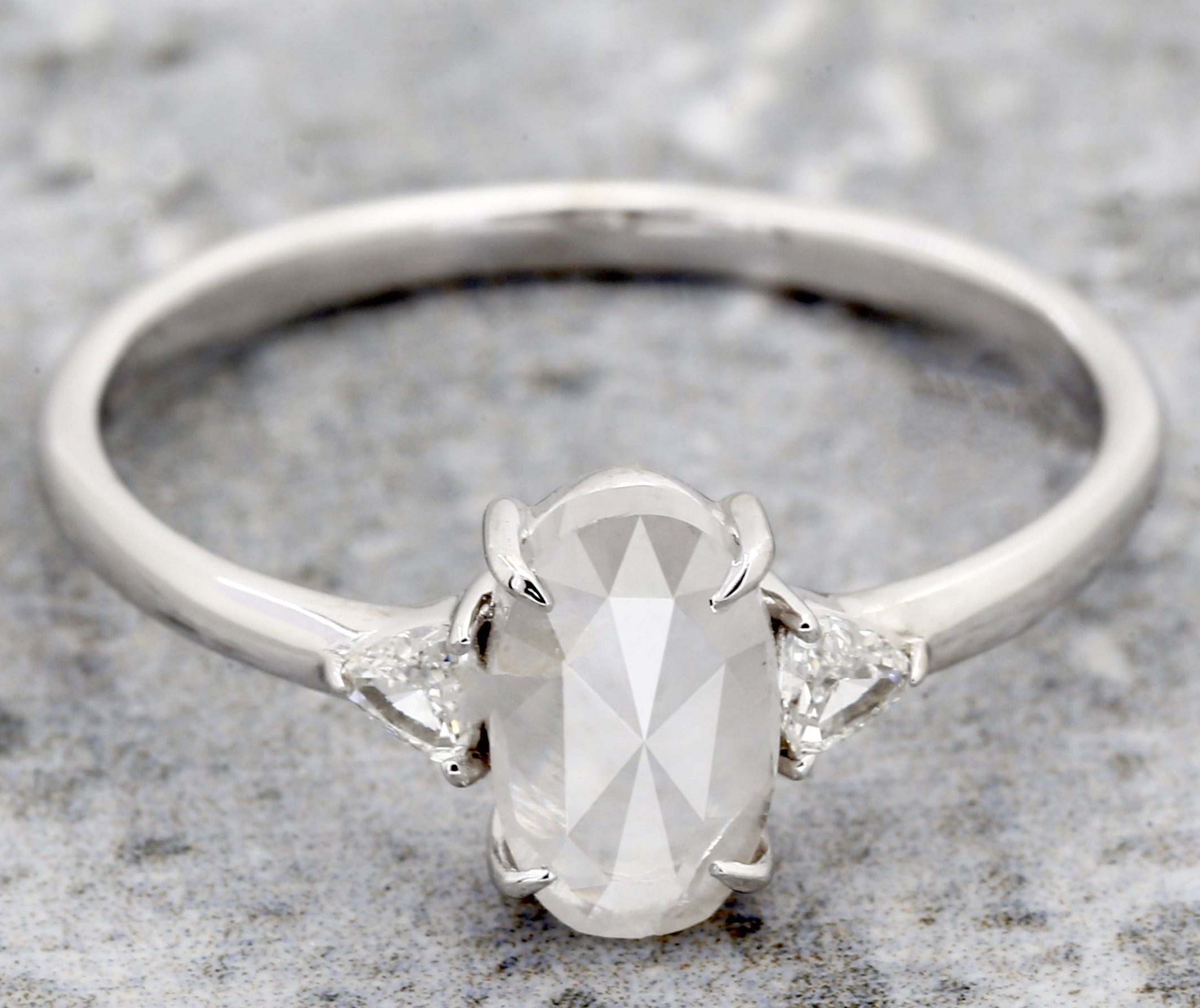 Salt and Pepper Diamond Ring, 14K Gold Engagement Ring, Natural Gray Oval Diamond Ring, Christmas Gift