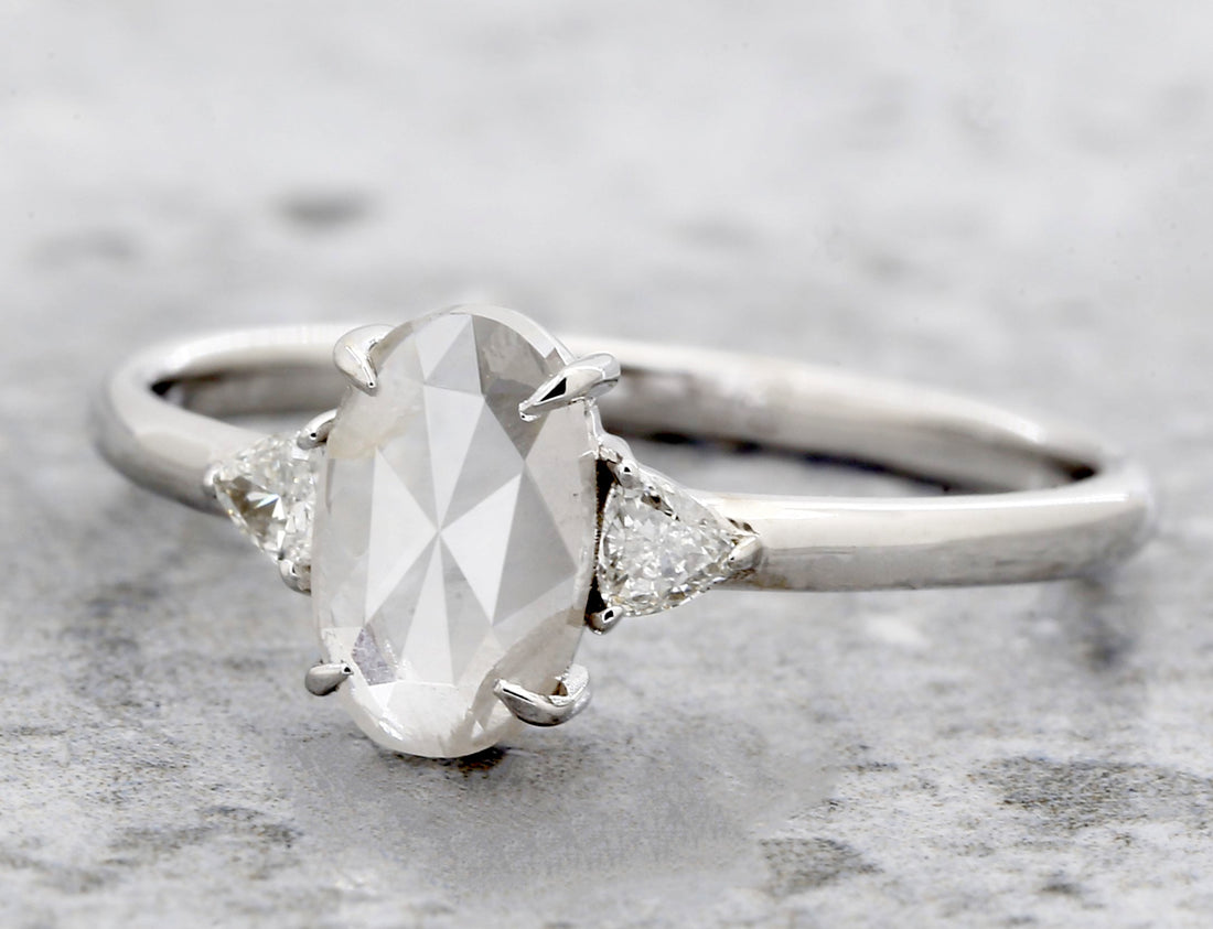 Salt and Pepper Diamond Ring, 14K Gold Engagement Ring, Natural Gray Oval Diamond Ring, Christmas Gift