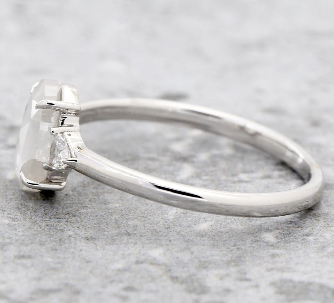 Salt and Pepper Diamond Ring, 14K Gold Engagement Ring, Natural Gray Oval Diamond Ring, Christmas Gift