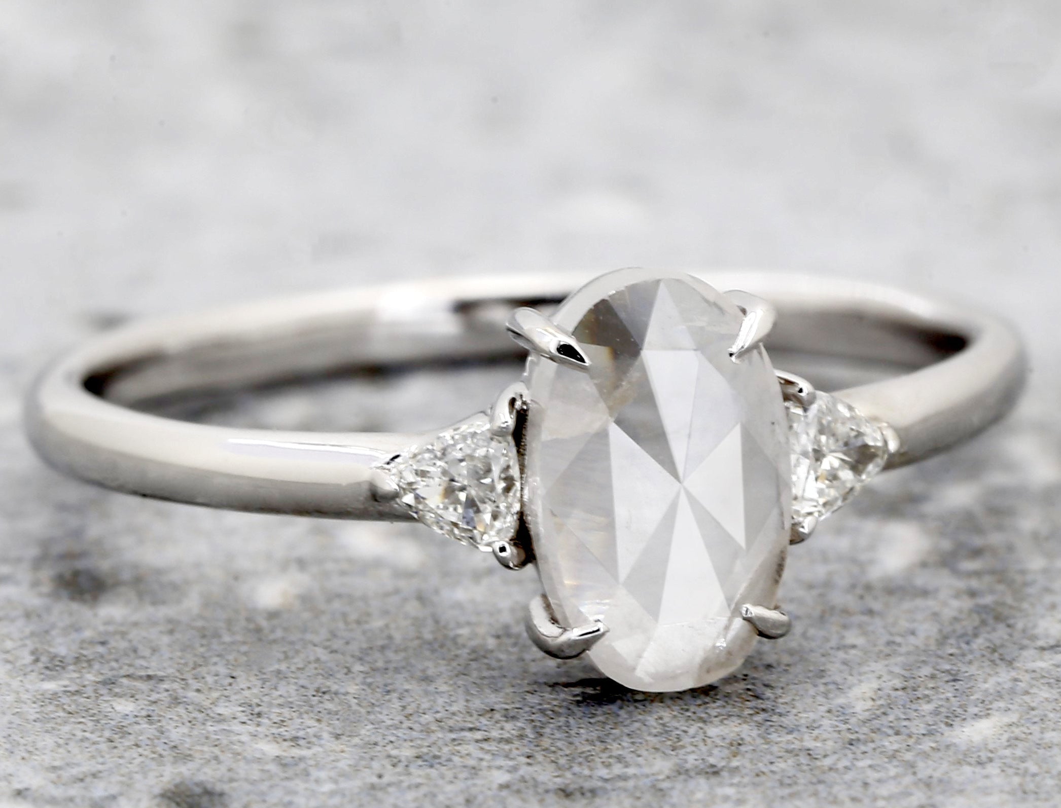 Salt and Pepper Diamond Ring, 14K Gold Engagement Ring, Natural Gray Oval Diamond Ring, Christmas Gift