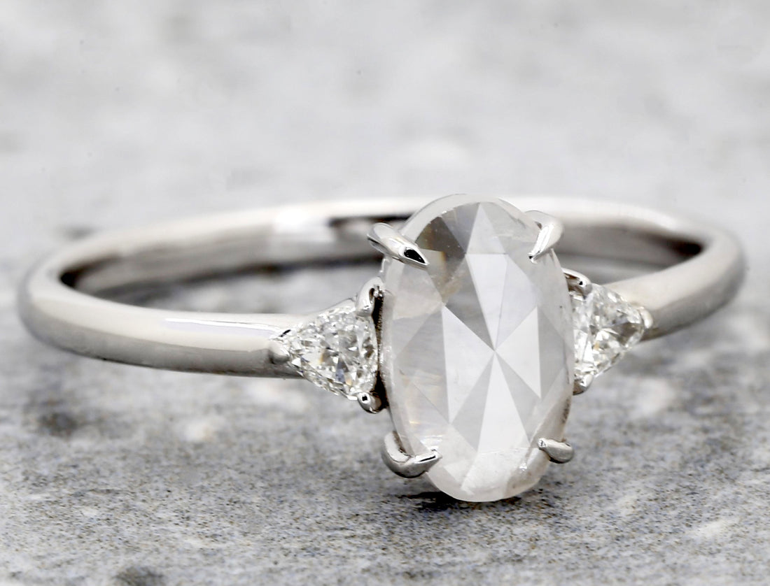 Salt and Pepper Diamond Ring, 14K Gold Engagement Ring, Natural Gray Oval Diamond Ring, Christmas Gift