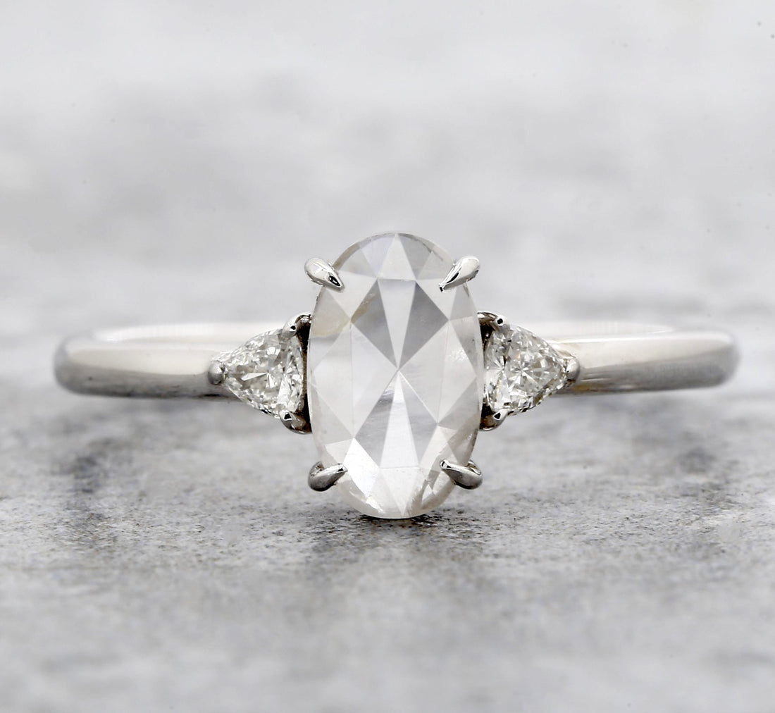 Salt and Pepper Diamond Ring, 14K Gold Engagement Ring, Natural Gray Oval Diamond Ring, Christmas Gift