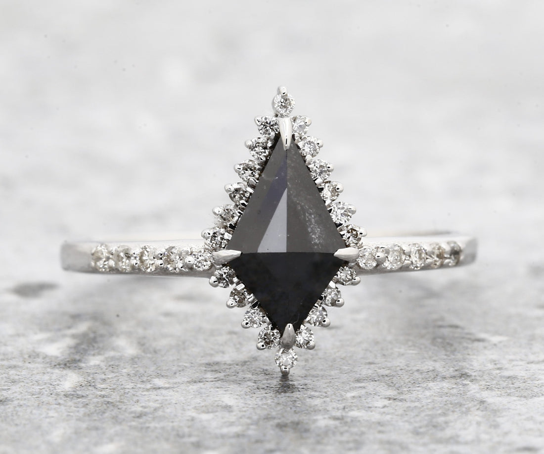Kite Diamond Ring 14K Gold Anniversary Ring, Natural Black Diamond Engagement Ring, Gift for Her