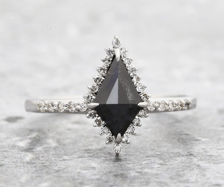 Kite Diamond Ring 14K Gold Anniversary Ring, Natural Black Diamond Engagement Ring, Gift for Her