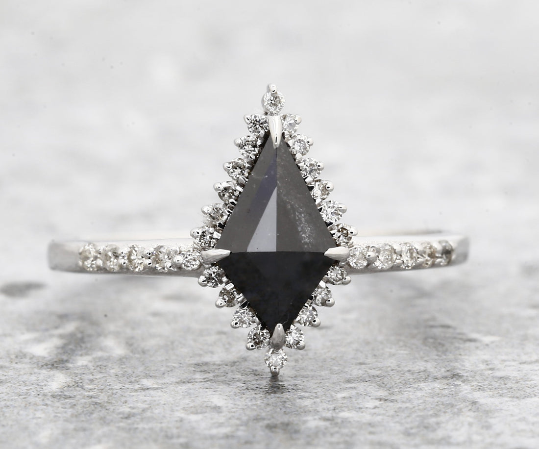 Kite Diamond Ring 14K Gold Anniversary Ring, Natural Black Diamond Engagement Ring, Gift for Her