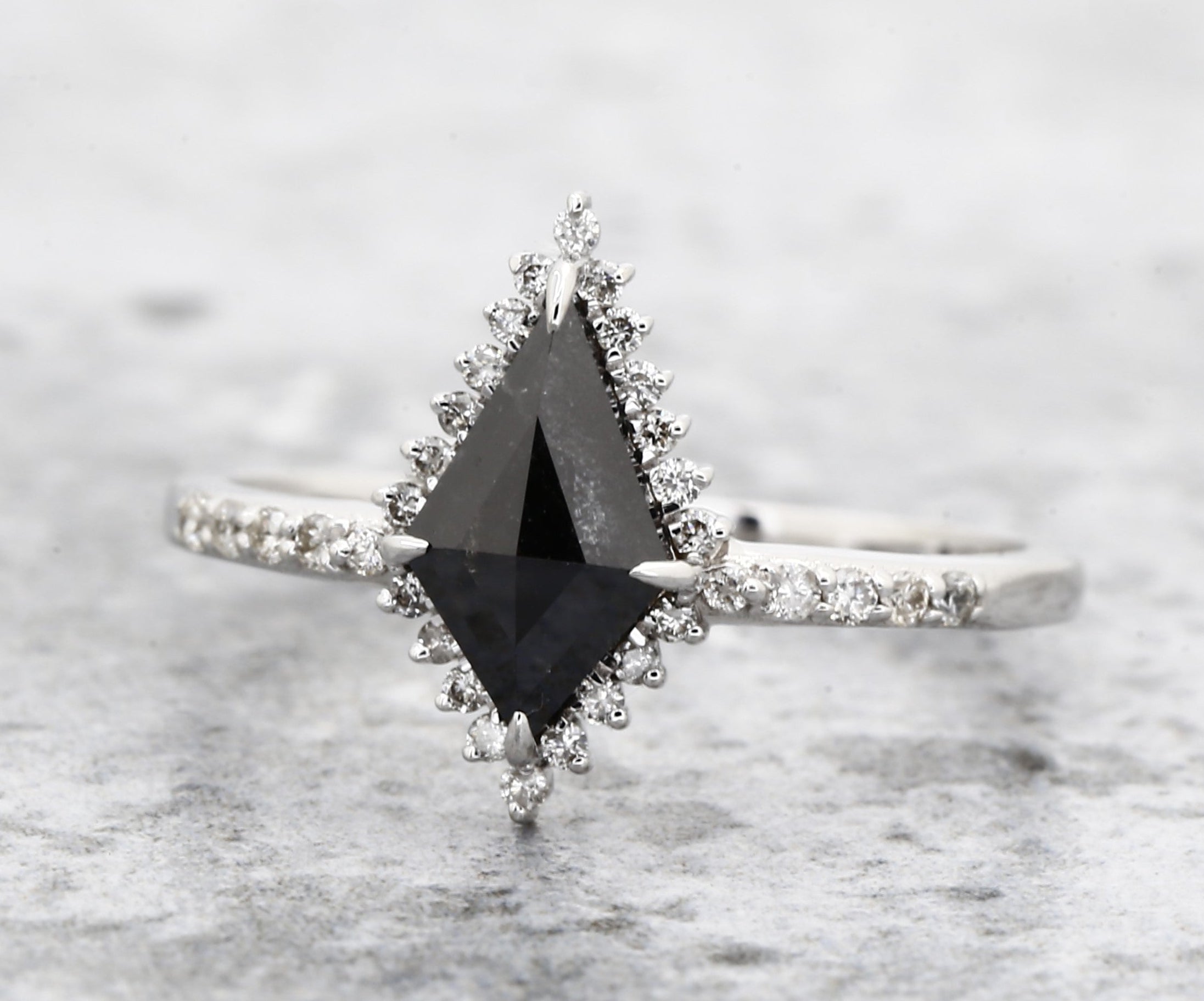 Kite Diamond Ring 14K Gold Anniversary Ring, Natural Black Diamond Engagement Ring, Gift for Her