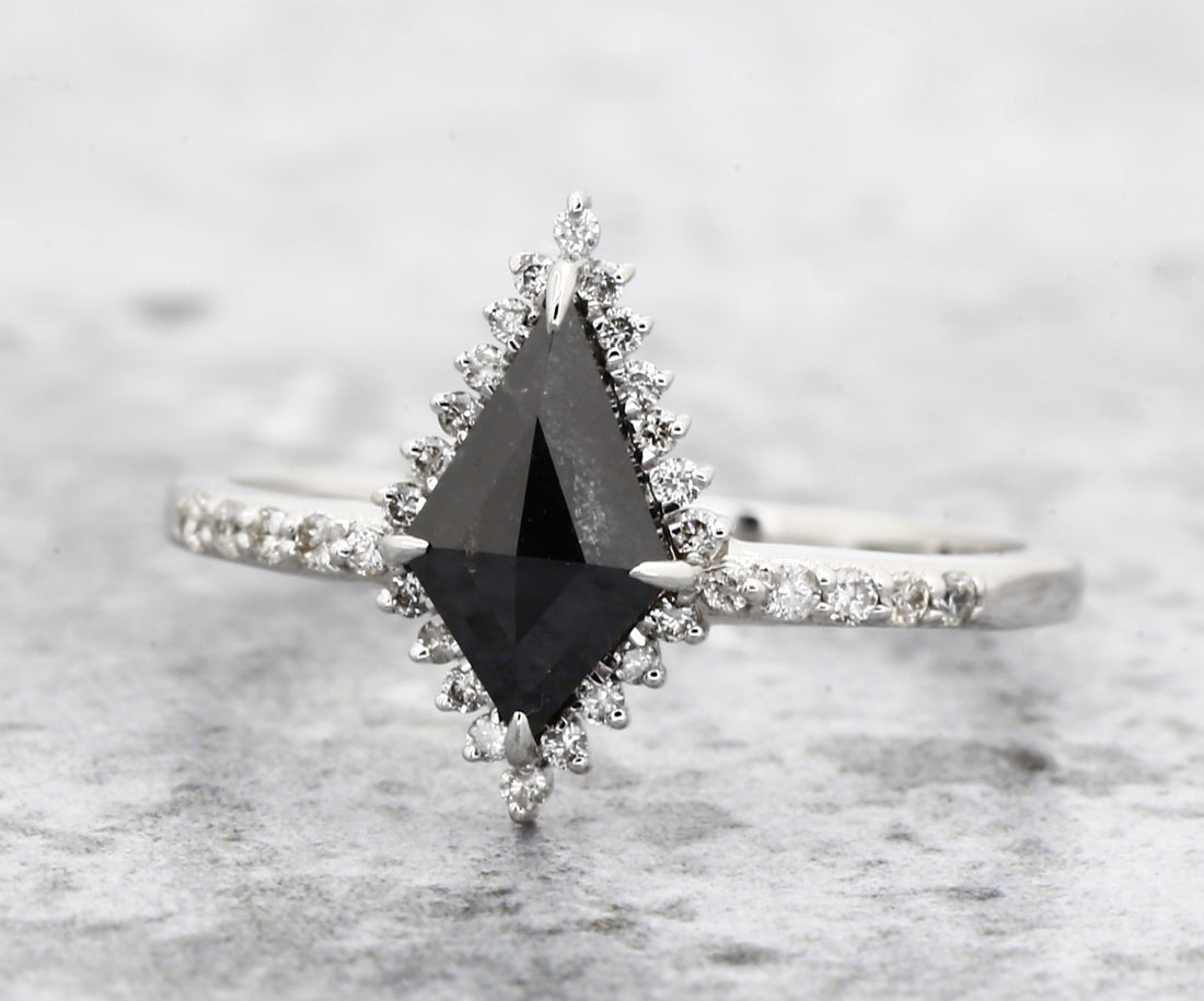 Kite Diamond Ring 14K Gold Anniversary Ring, Natural Black Diamond Engagement Ring, Gift for Her