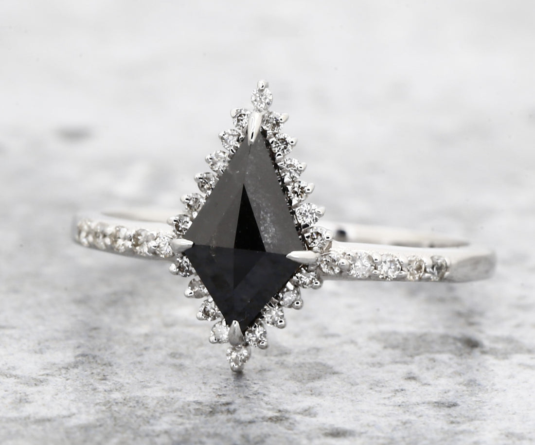 Kite Diamond Ring 14K Gold Anniversary Ring, Natural Black Diamond Engagement Ring, Gift for Her