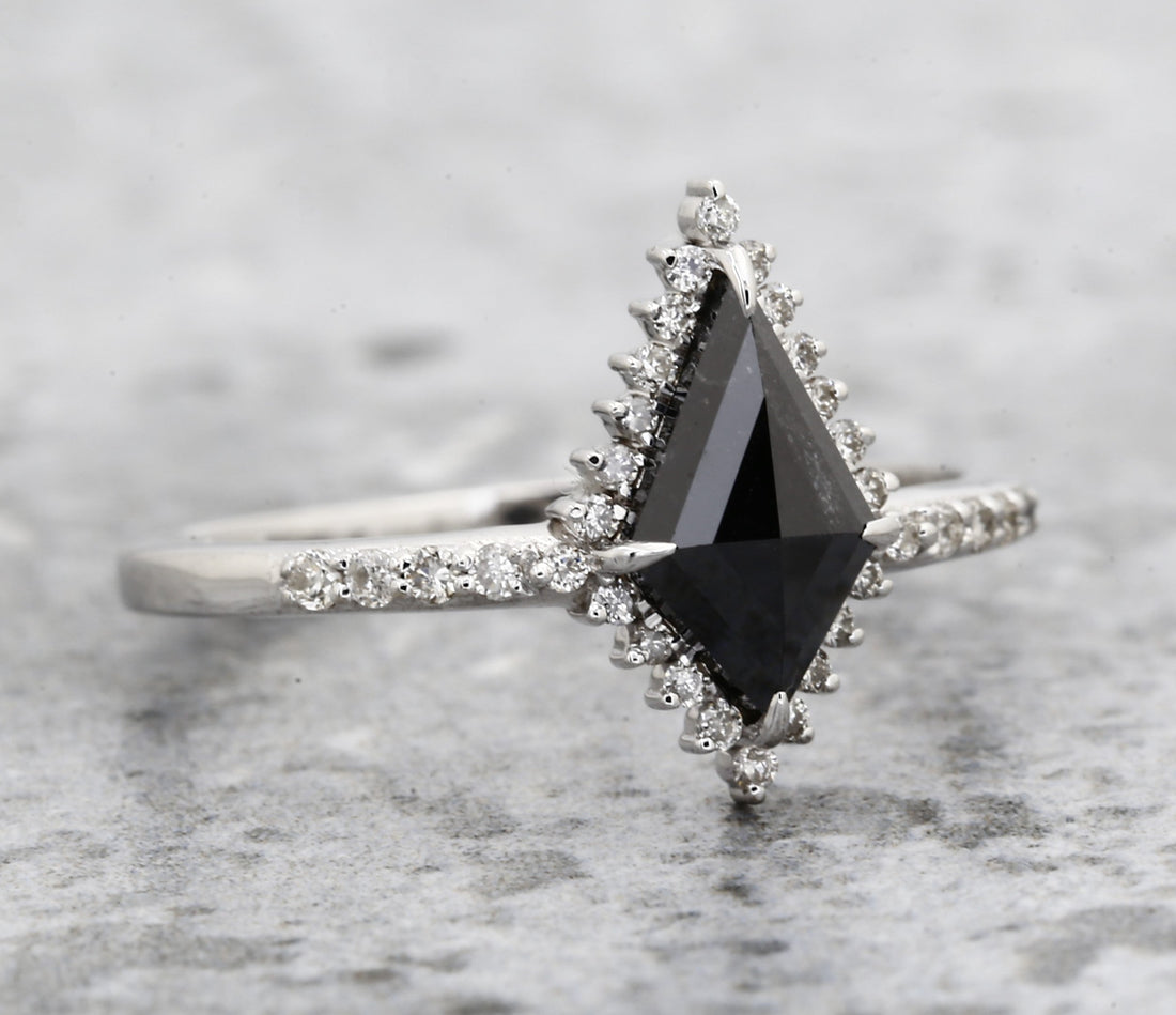 Kite Diamond Ring 14K Gold Anniversary Ring, Natural Black Diamond Engagement Ring, Gift for Her