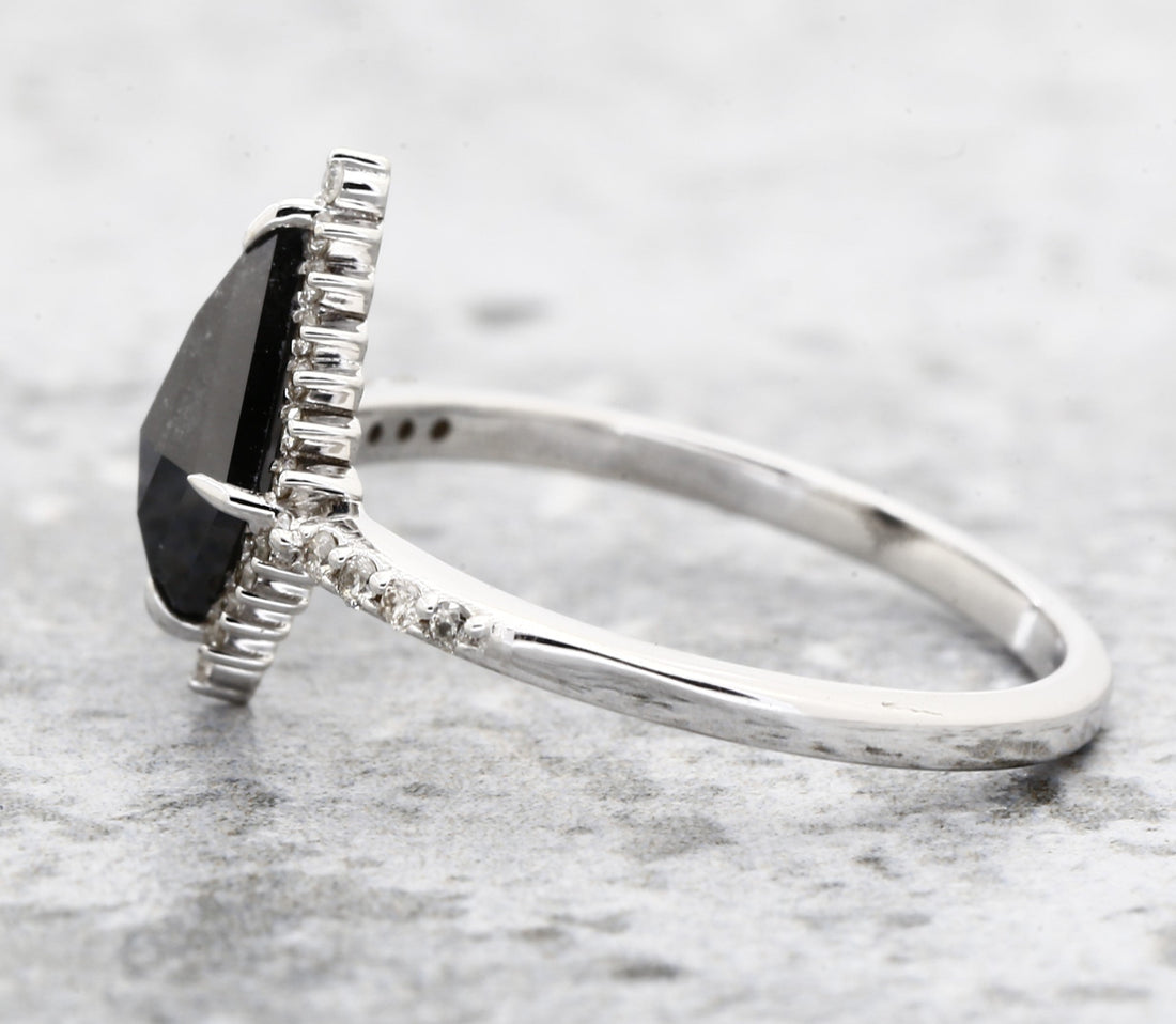 Kite Diamond Ring 14K Gold Anniversary Ring, Natural Black Diamond Engagement Ring, Gift for Her