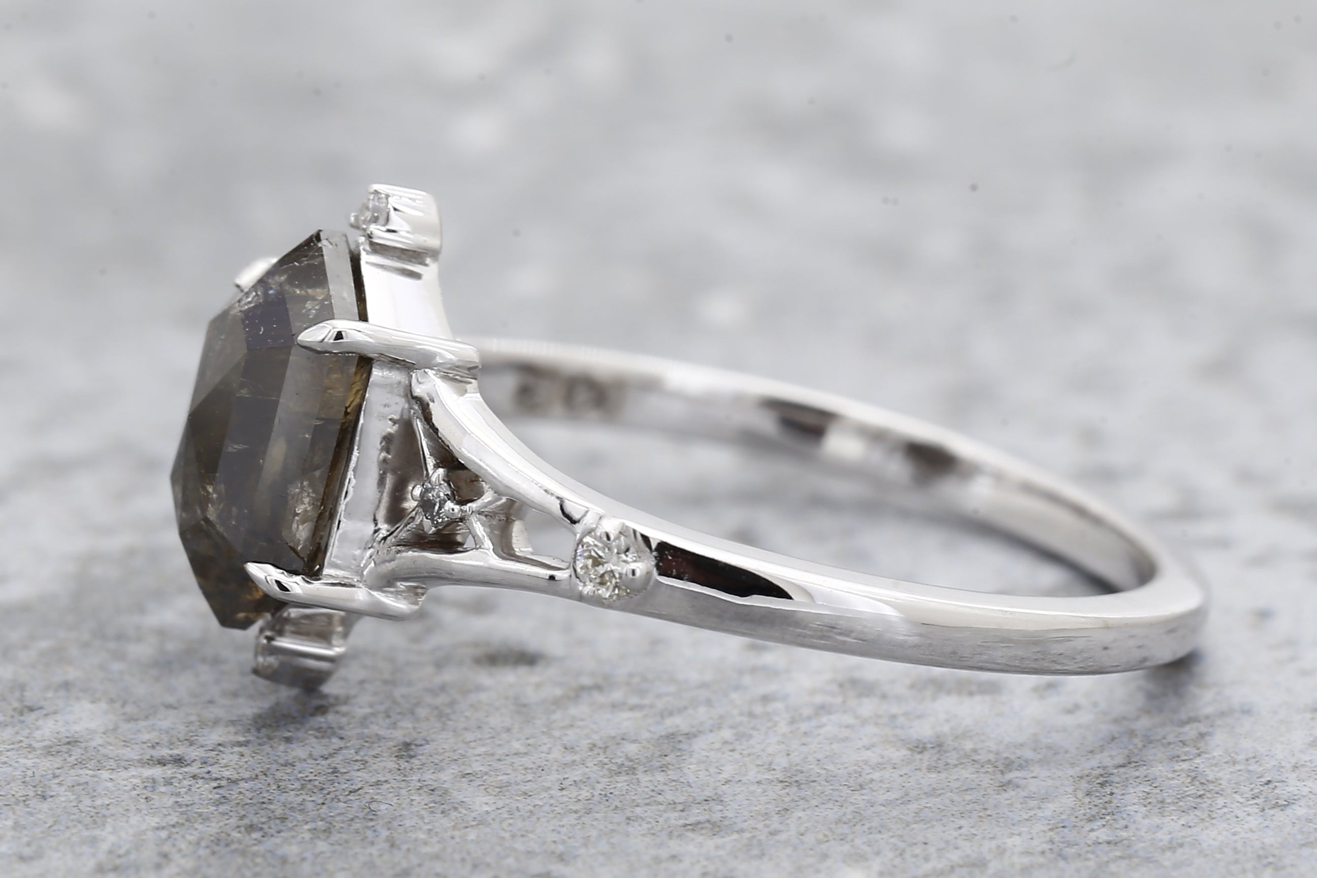 1.66 Ct Salt and Pepper Diamond Ring, 14K Gold Engagement Ring, Natural Gray Hexagon Diamond Ring, Gift for Women