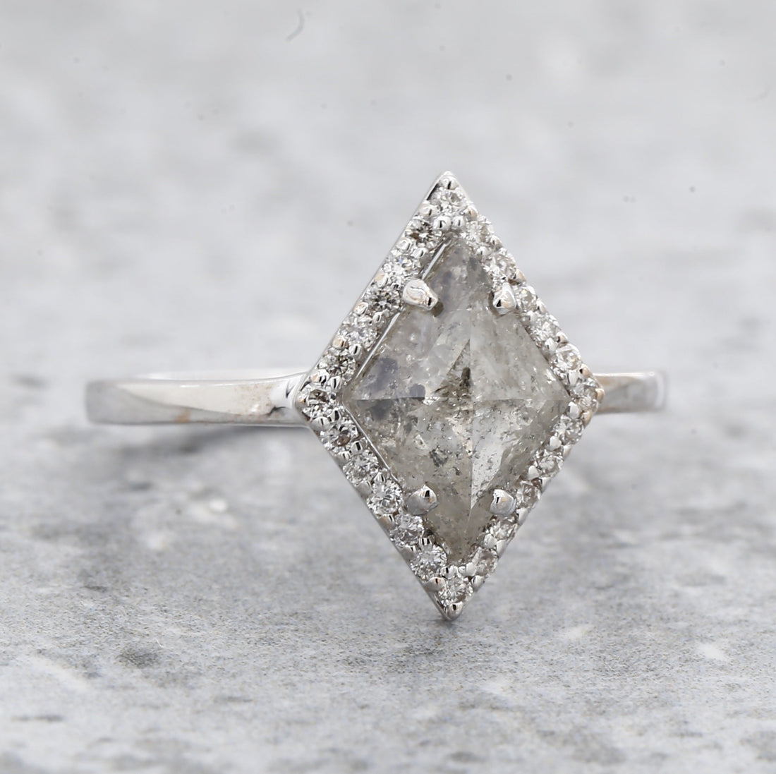 2.07 Ct Salt and Pepper Diamond Ring, 14K Gold Engagement Ring, Natural Gray Shiled Diamond Halo Ring, Gift for Her